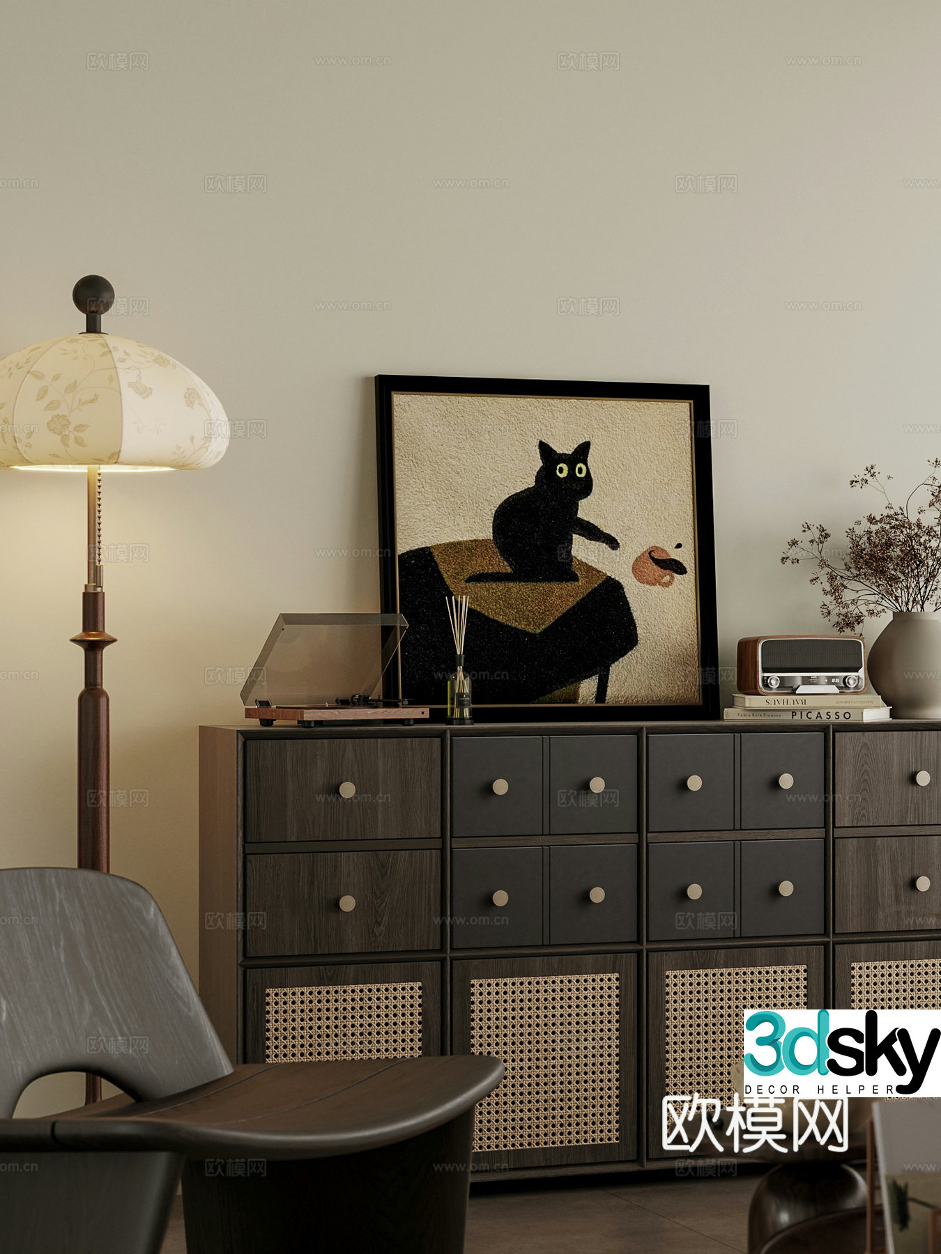 Middle-aged style home living room 3D model