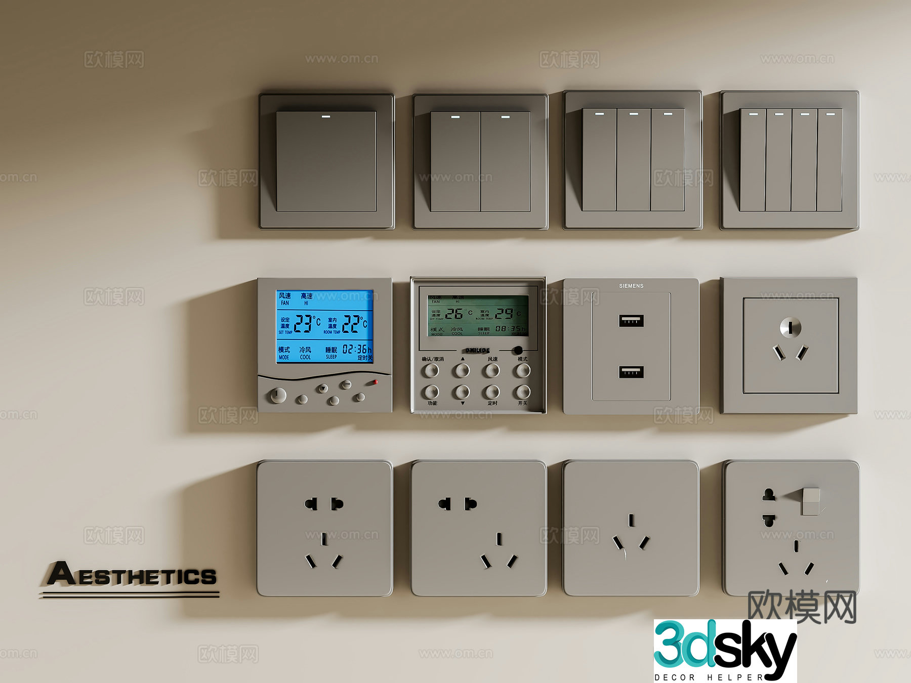 Modern switch socket switch socket bedroom switch living room switch socket track socket 3d model