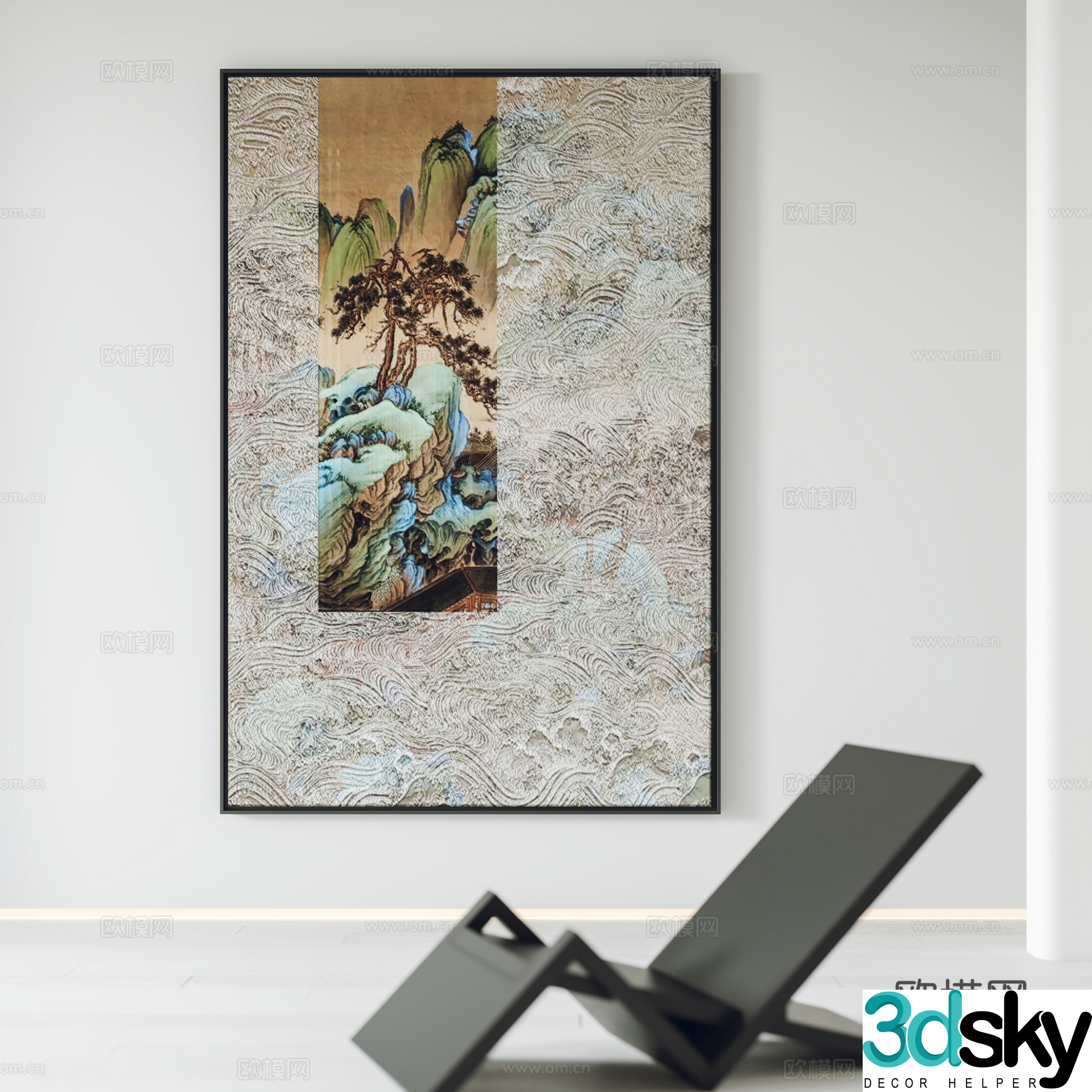 New Chinese style hanging paintings decorative paintings leisure chairs 3D model