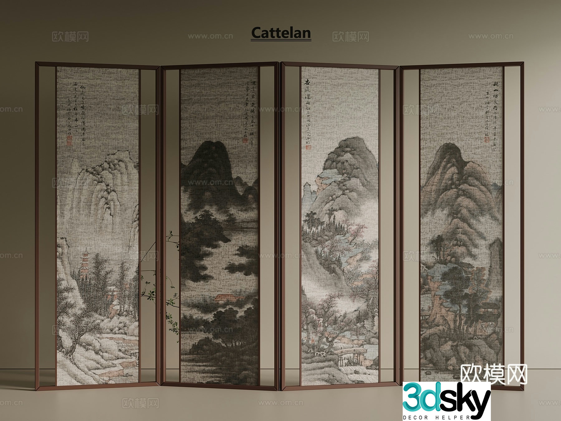 New Chinese style medieval screen wooden screen foldable screen 3d model