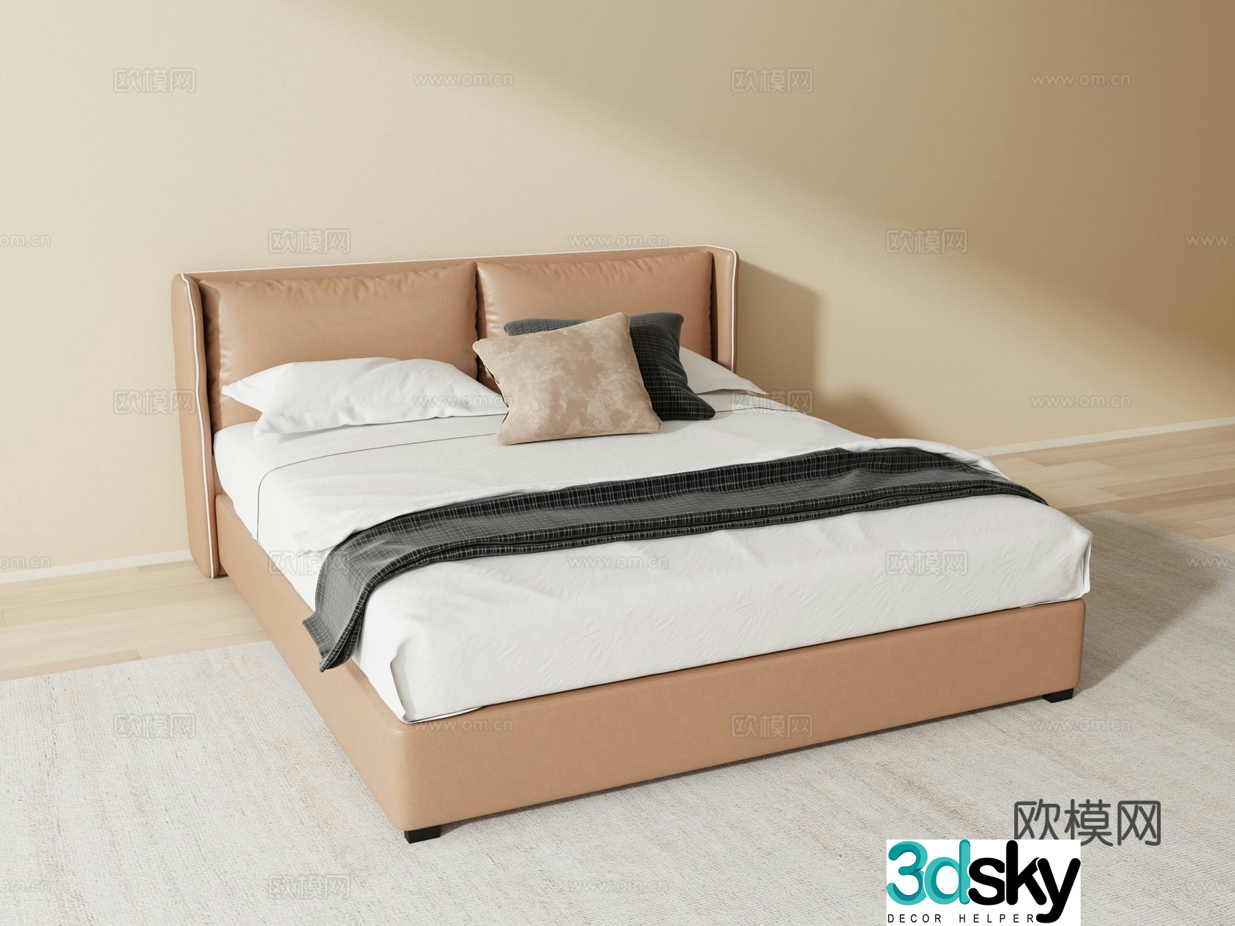 Modern leather double bed 3d model