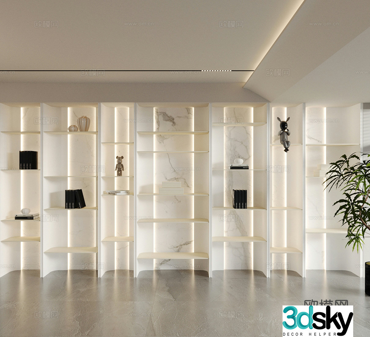 Modern Italian storage rack light luxury Italian decorative rack marble layer rack wall-mounted bookshelf 3D model