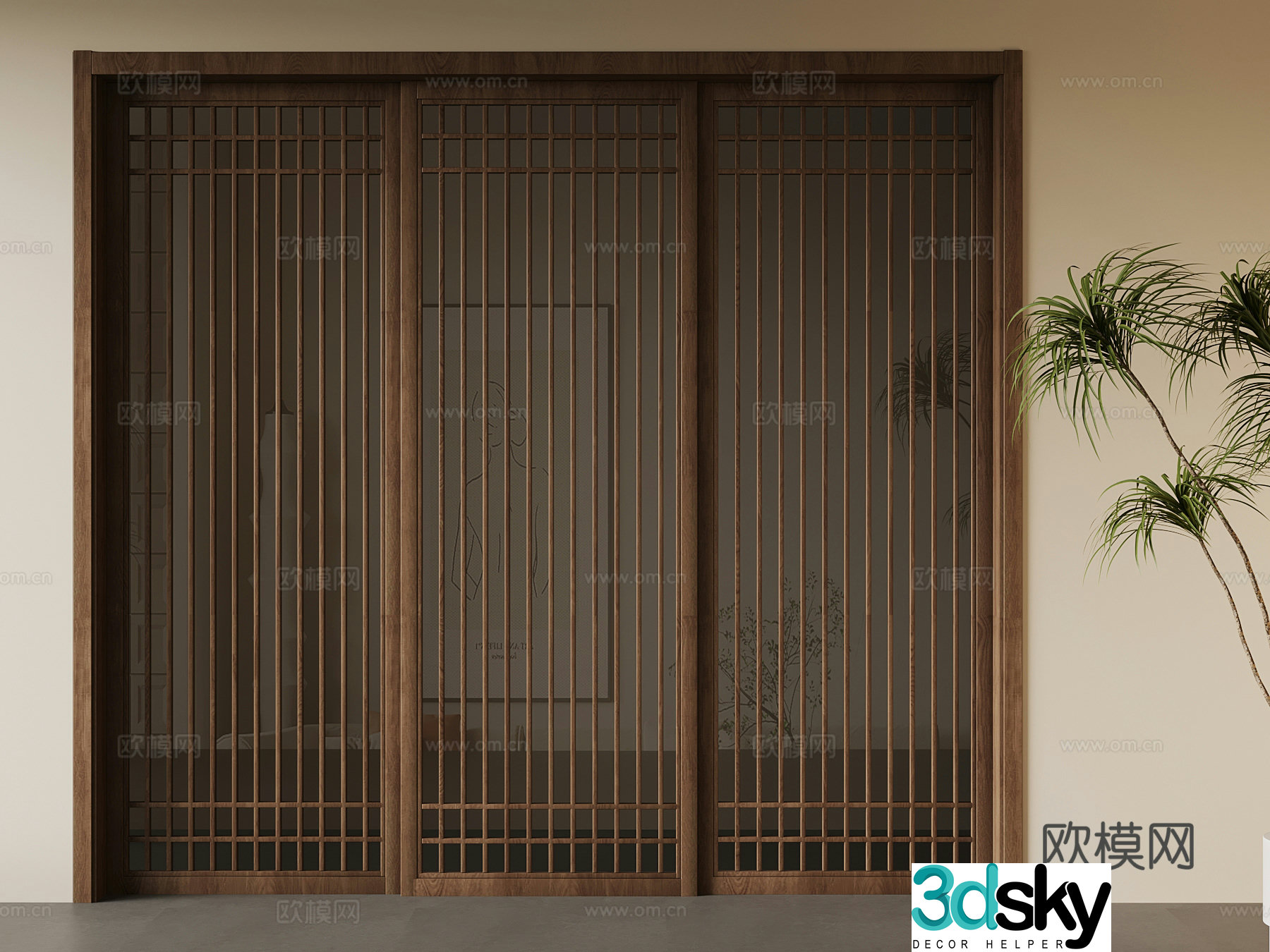 New Chinese sliding door 3D model