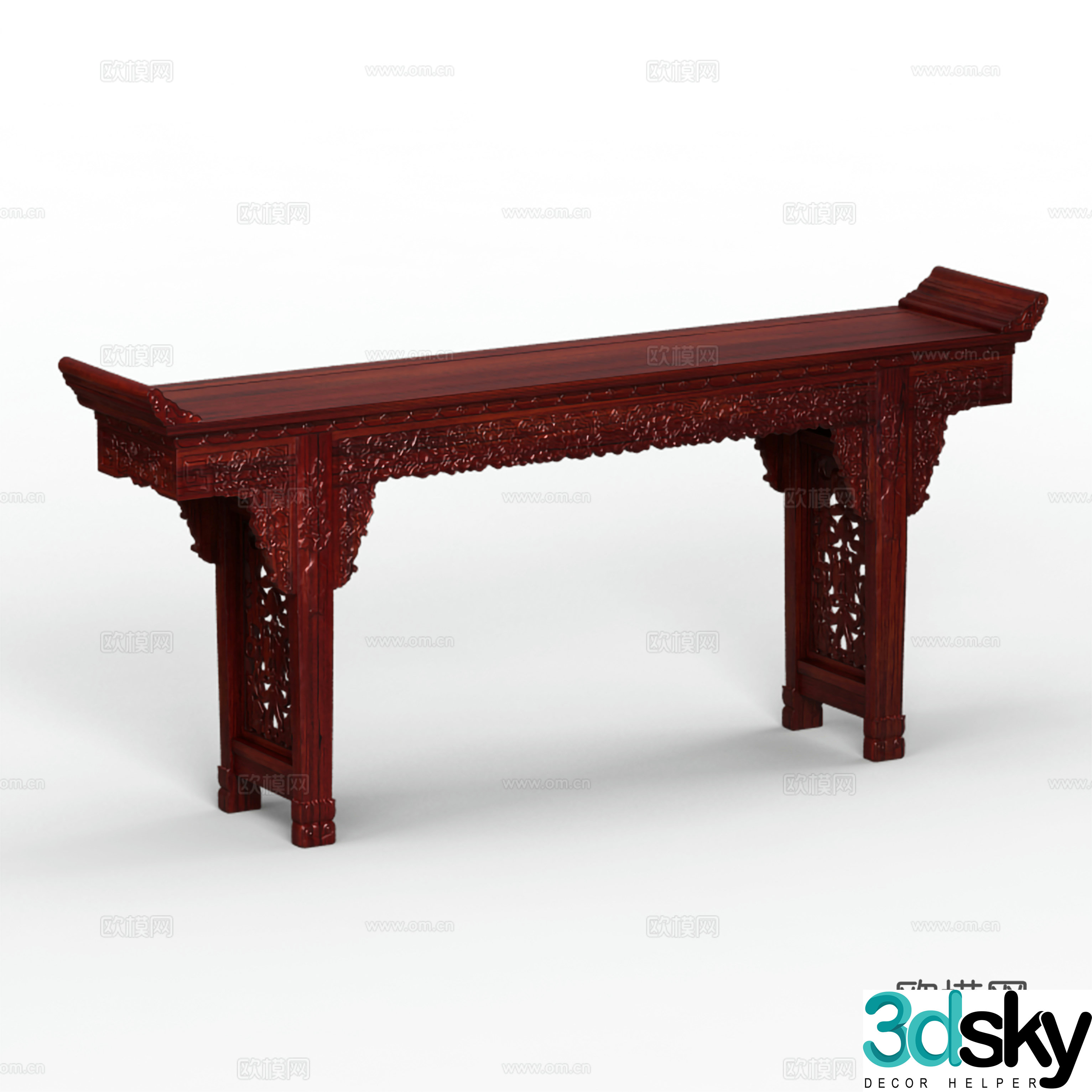 Chinese style case upturned table carved relief porch table altar solid wood mahogany 3D model