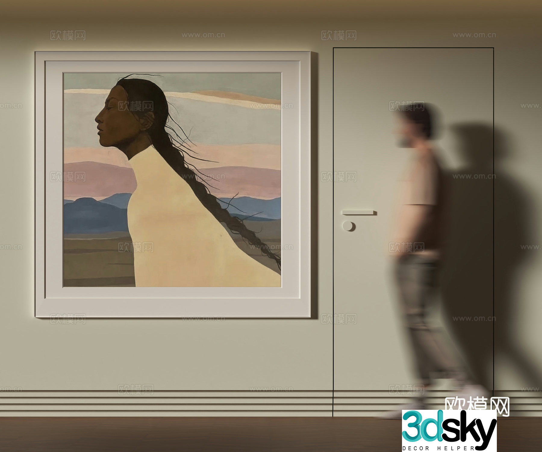 Modern abstract figure hanging painting 3d model