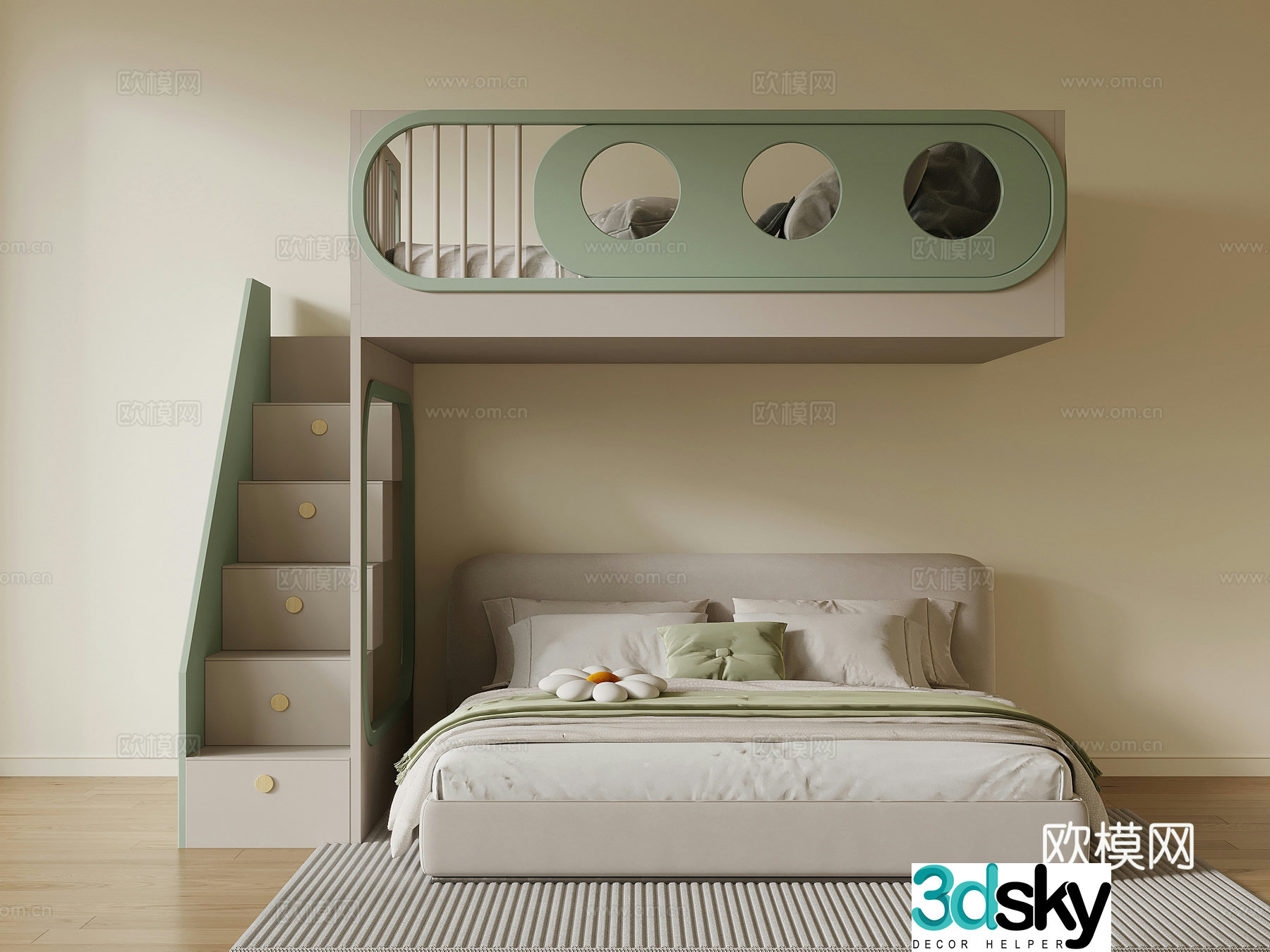 Modern bed and bed children’s bed 3d model