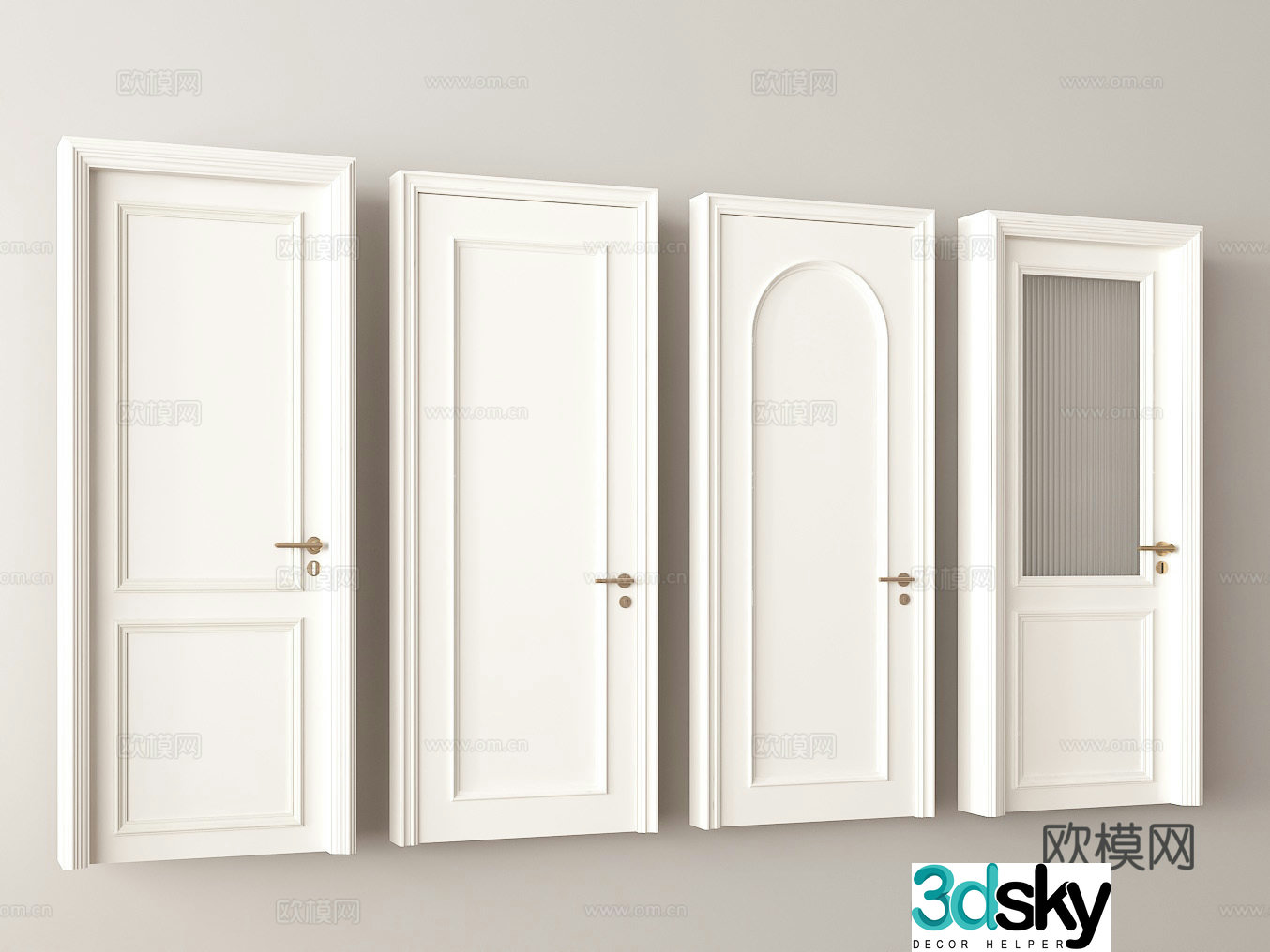 White interior door White painted door Home decoration wooden door Bedroom door style Solid wood composite door 3D model