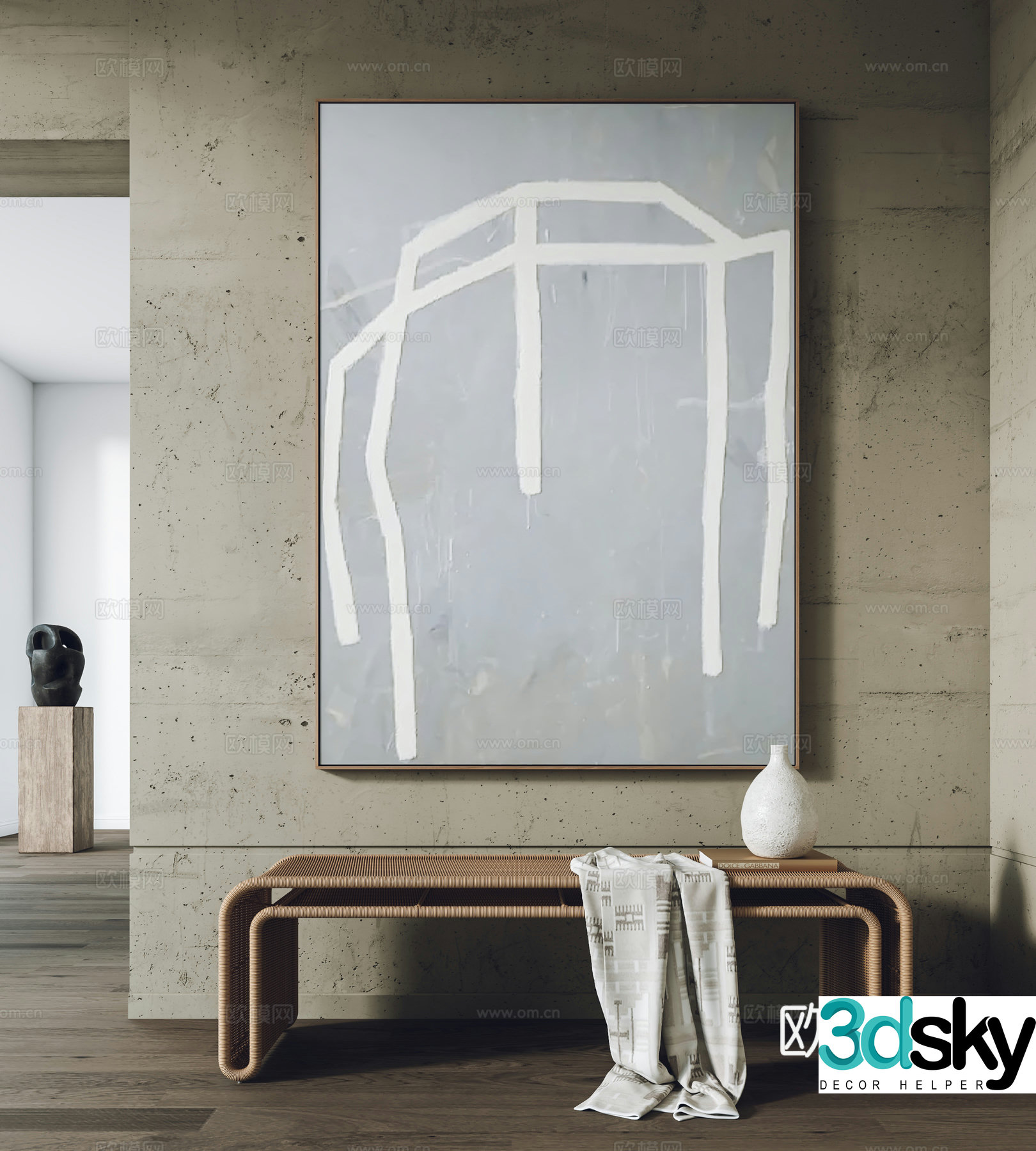 Modern hanging paintings decorative paintings stools 3D model
