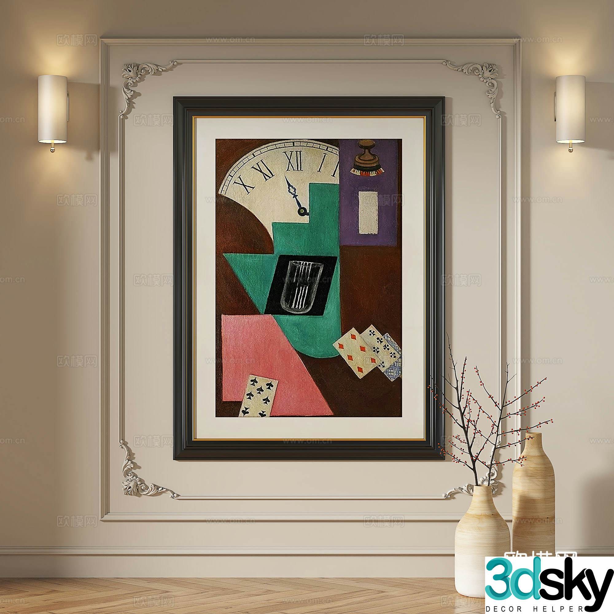 French retro simple abstract light luxury modern decorative painting 3d model
