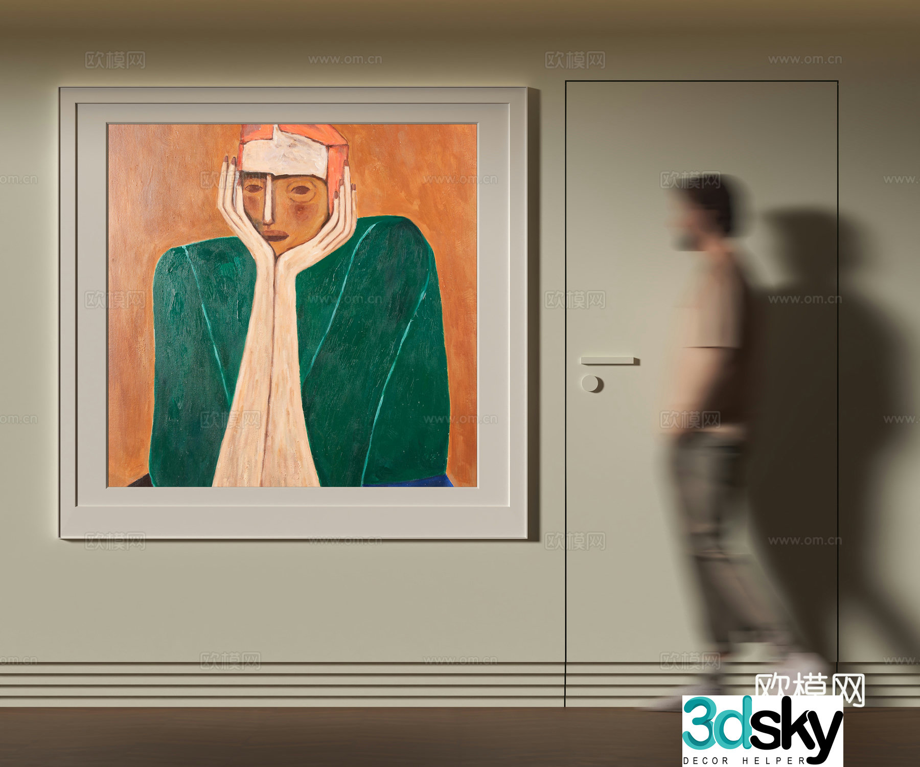 Modern abstract figure hanging painting 3d model