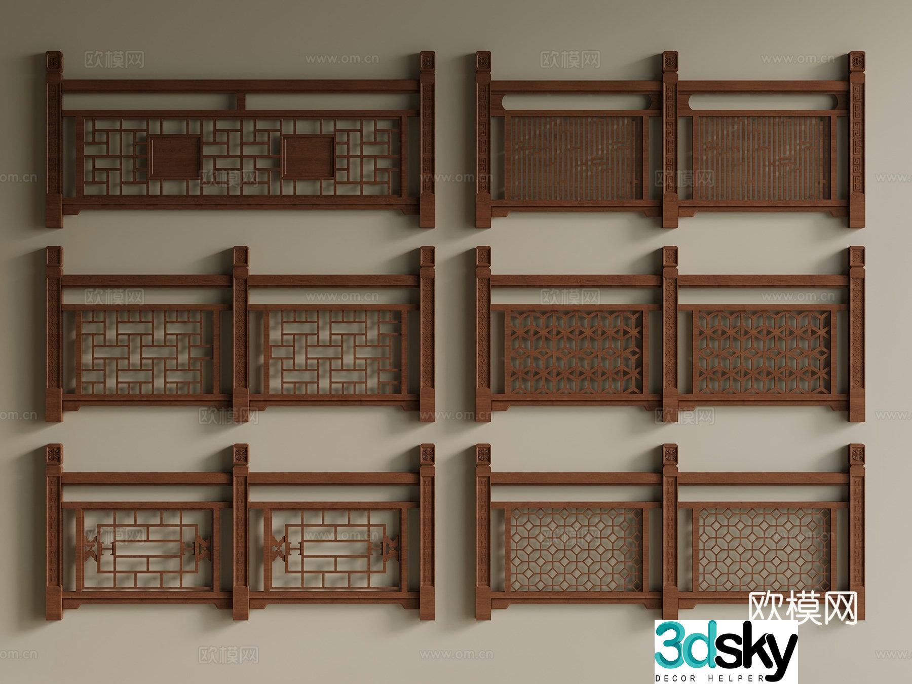 New Chinese style Chinese style railing wooden railing stair railing guardrail 3d model