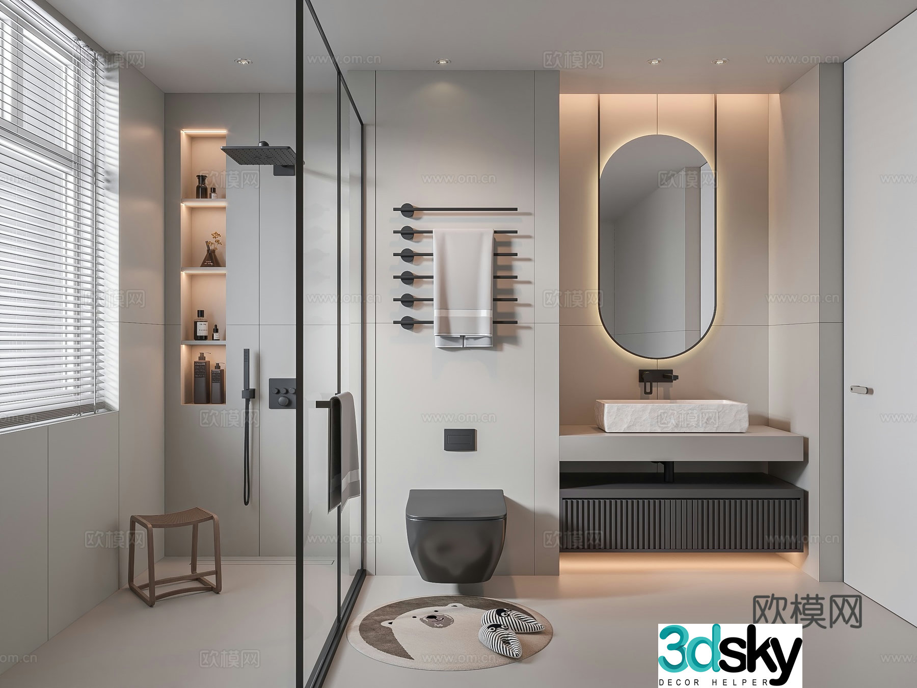 Modern bathroom bathroom cabinet washbasin mirror cabinet toilet 3d model
