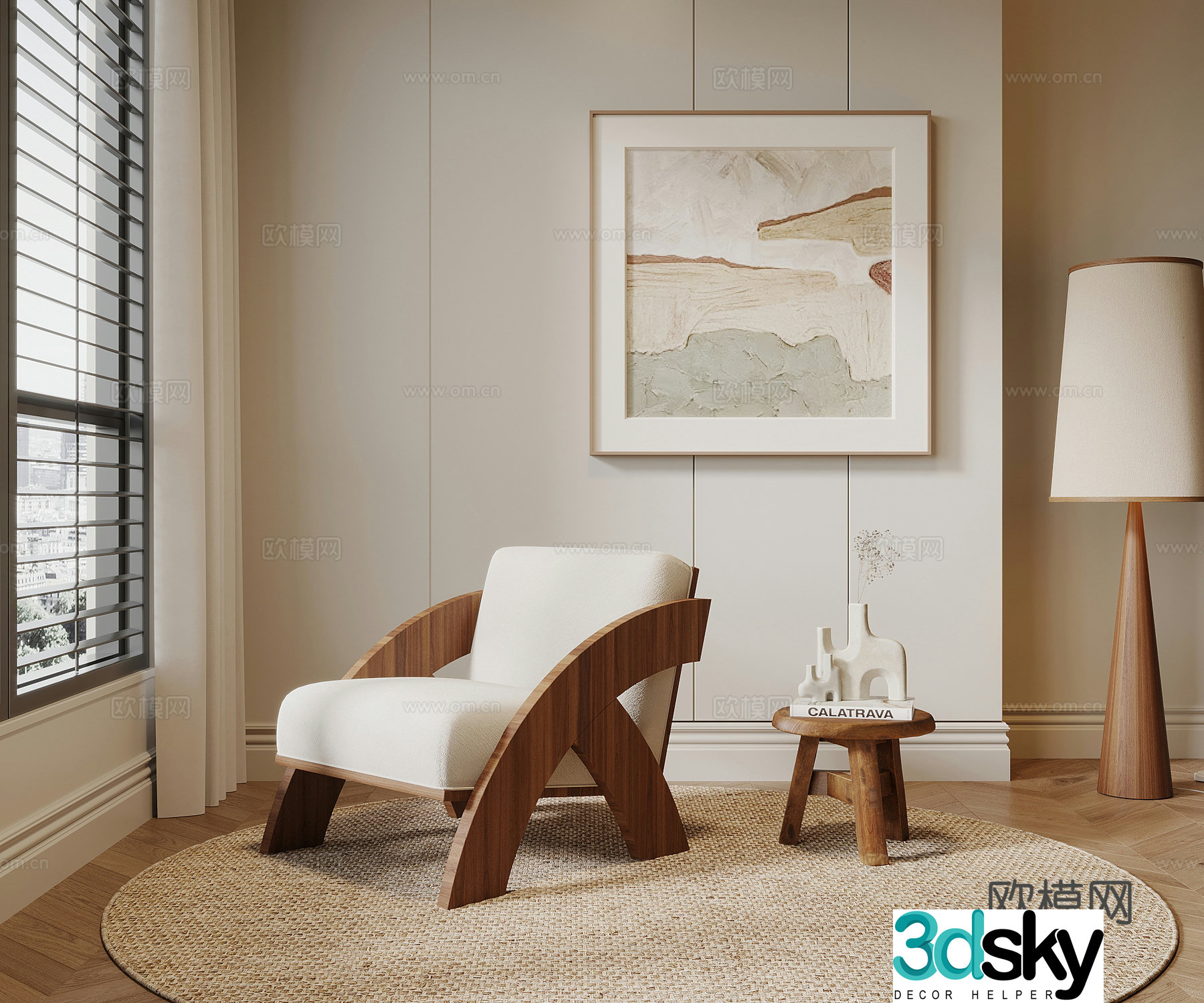 Leisure chair medieval style leisure chair side table floor lamp 3d model
