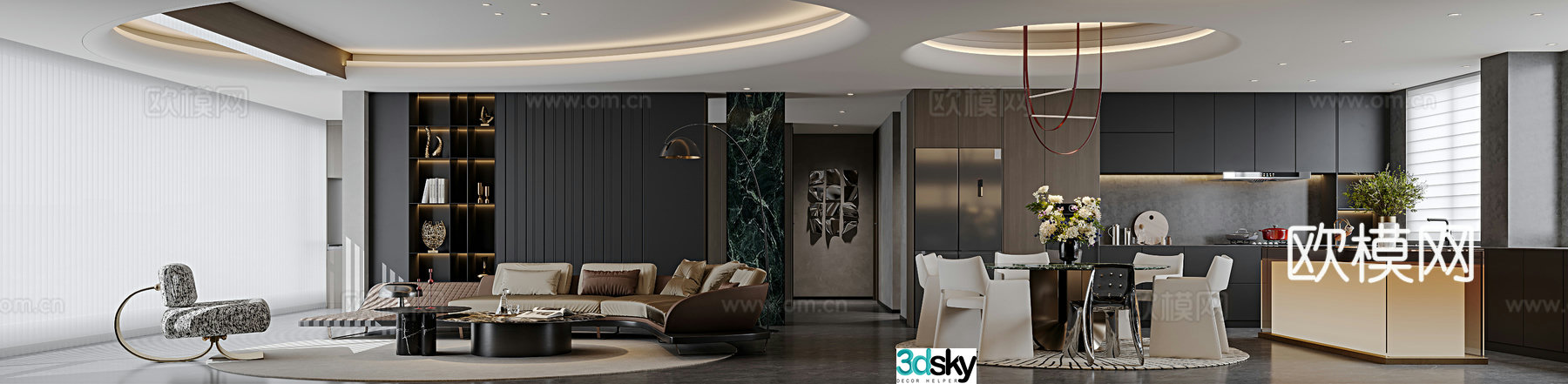 Italian light luxury living restaurant 3D model
