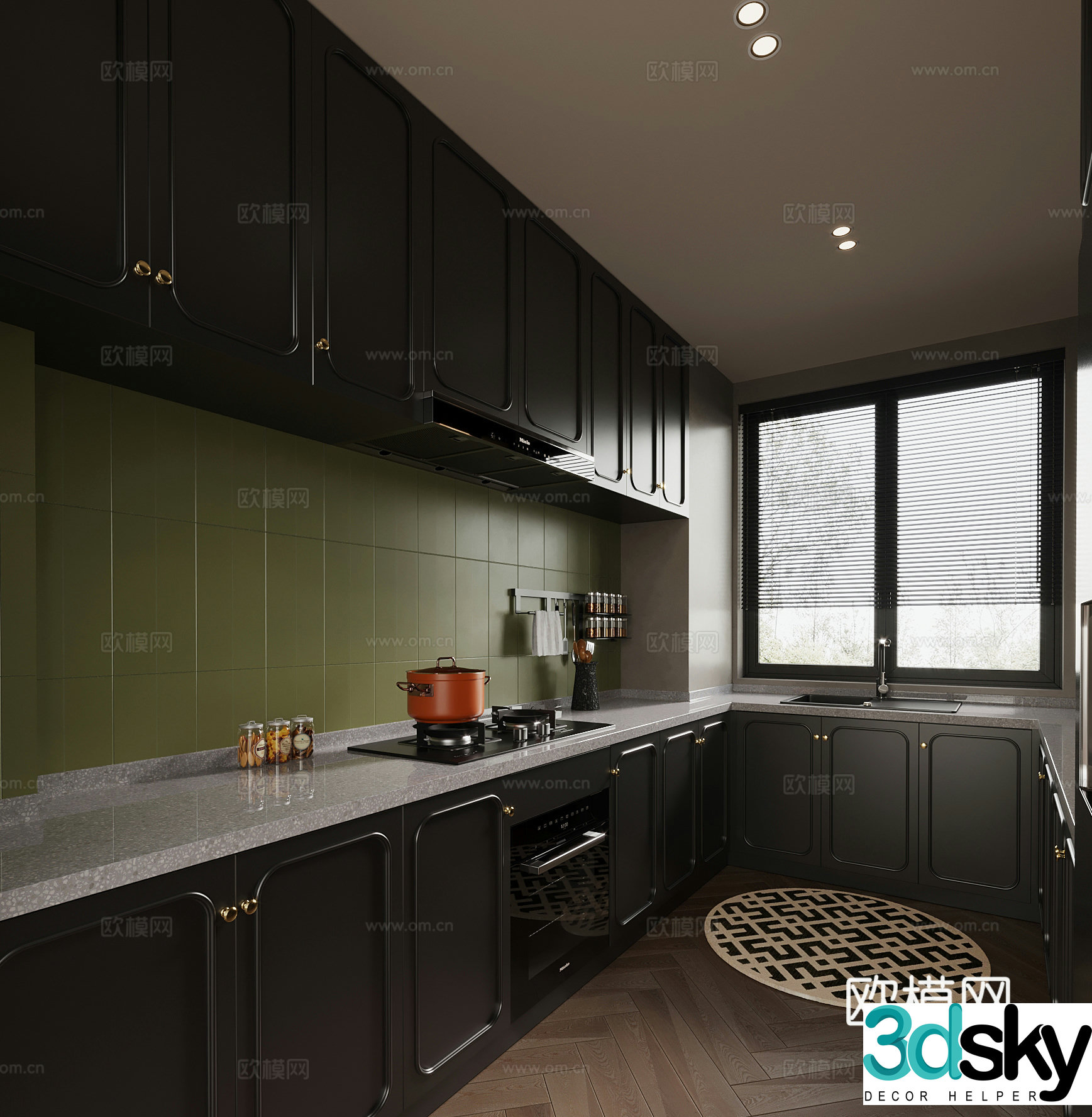 French kitchen dishwasher range hood gas stove 3D model
