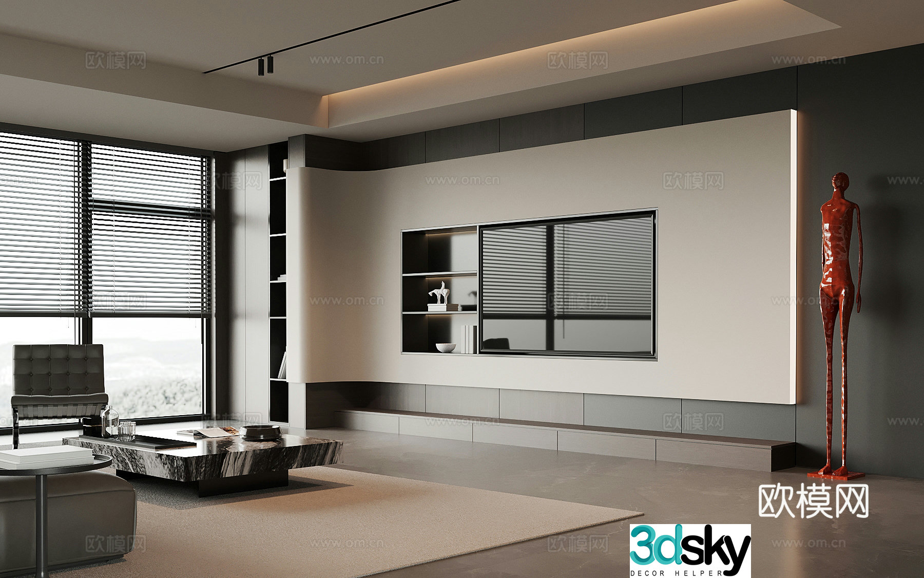 Modern TV background wall living room 3d model