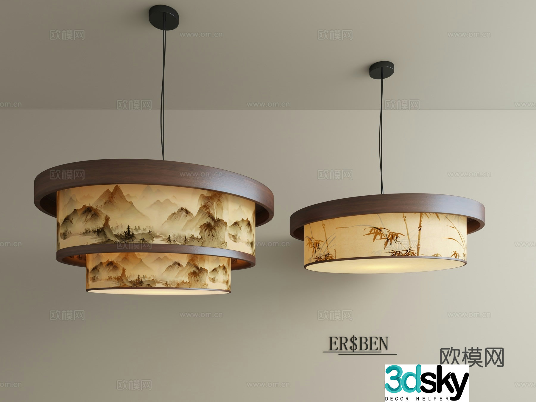 Song Dynasty aesthetic Zen restaurant chandelier medieval style retro living room bedroom hotel banquet hall art fabric chandelier 3d model