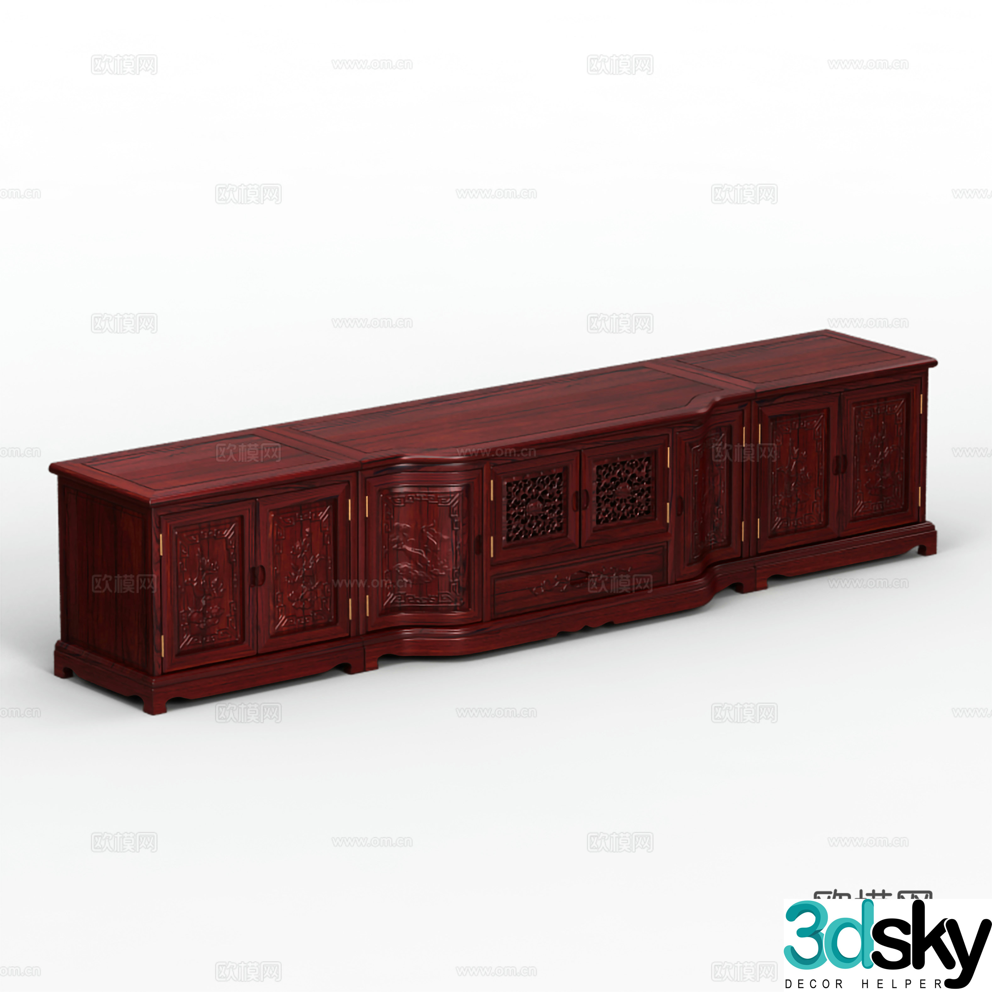 Chinese TV cabinet carved shape clasped hands solid wood mahogany 3D model
