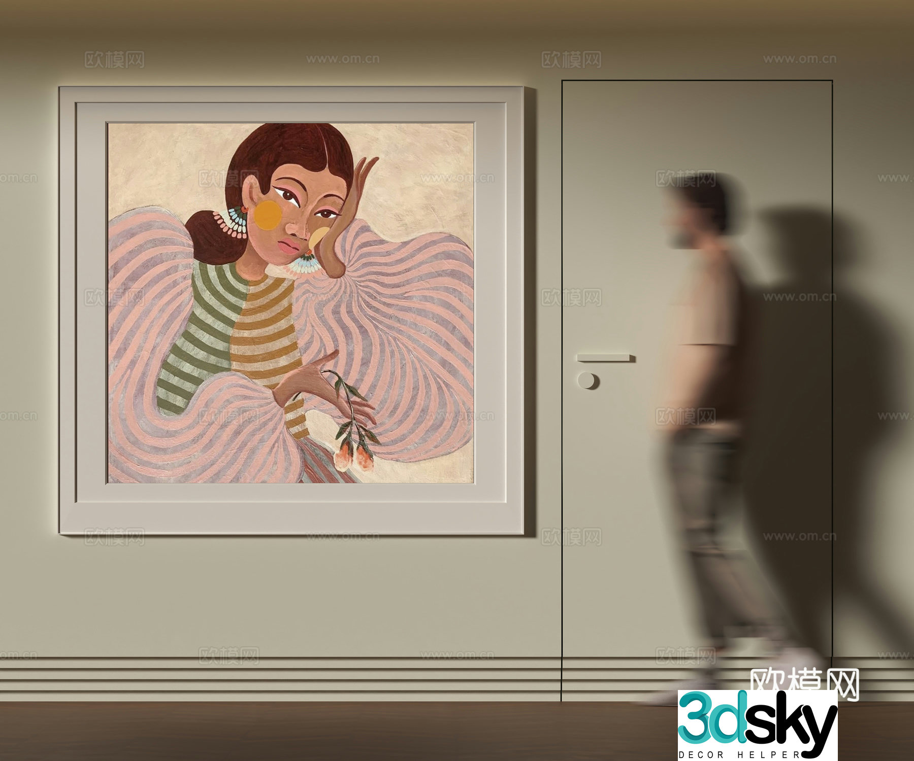 Modern abstract figure hanging painting 3d model
