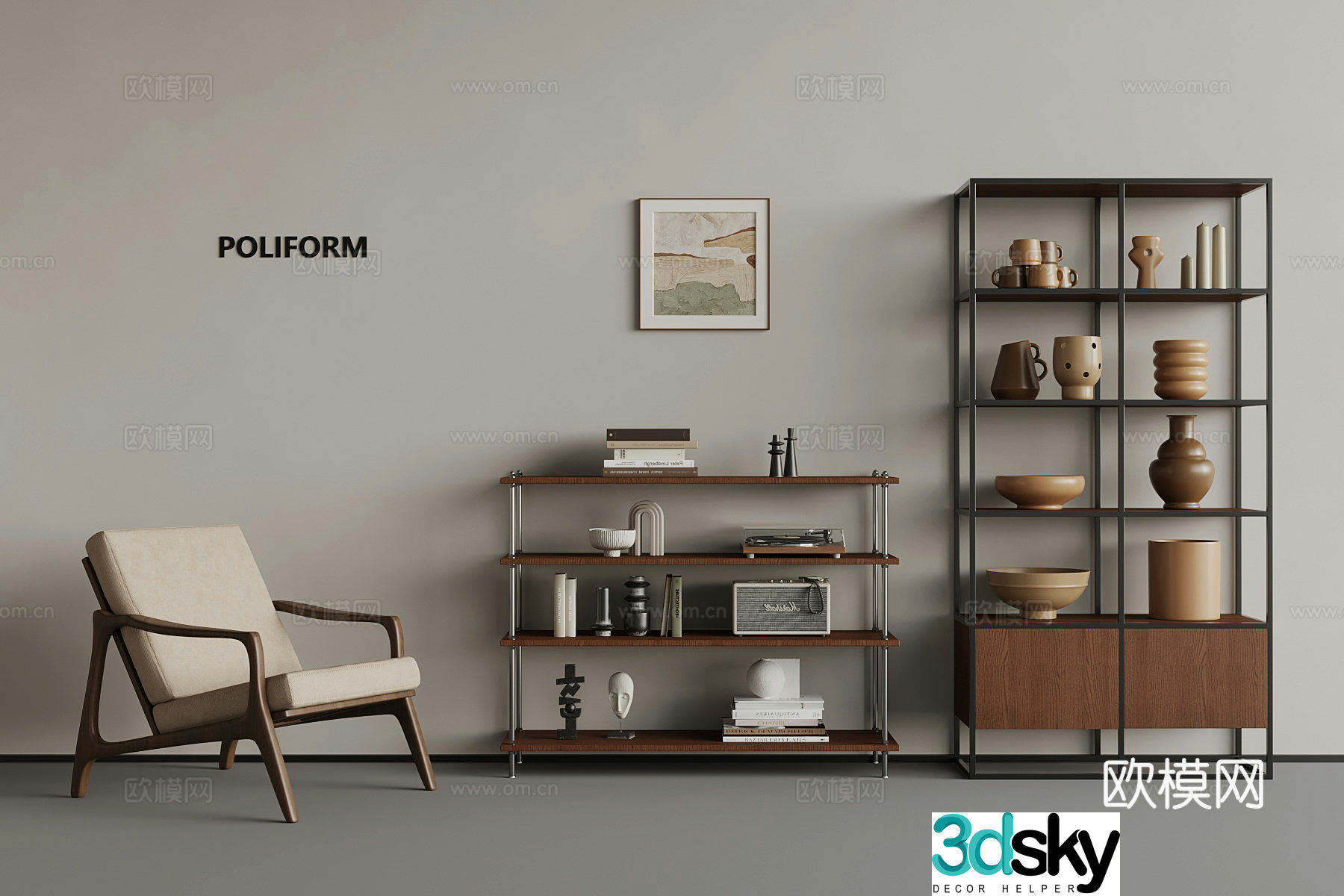 Middle style storage rack leisure chair ornament 3d model
