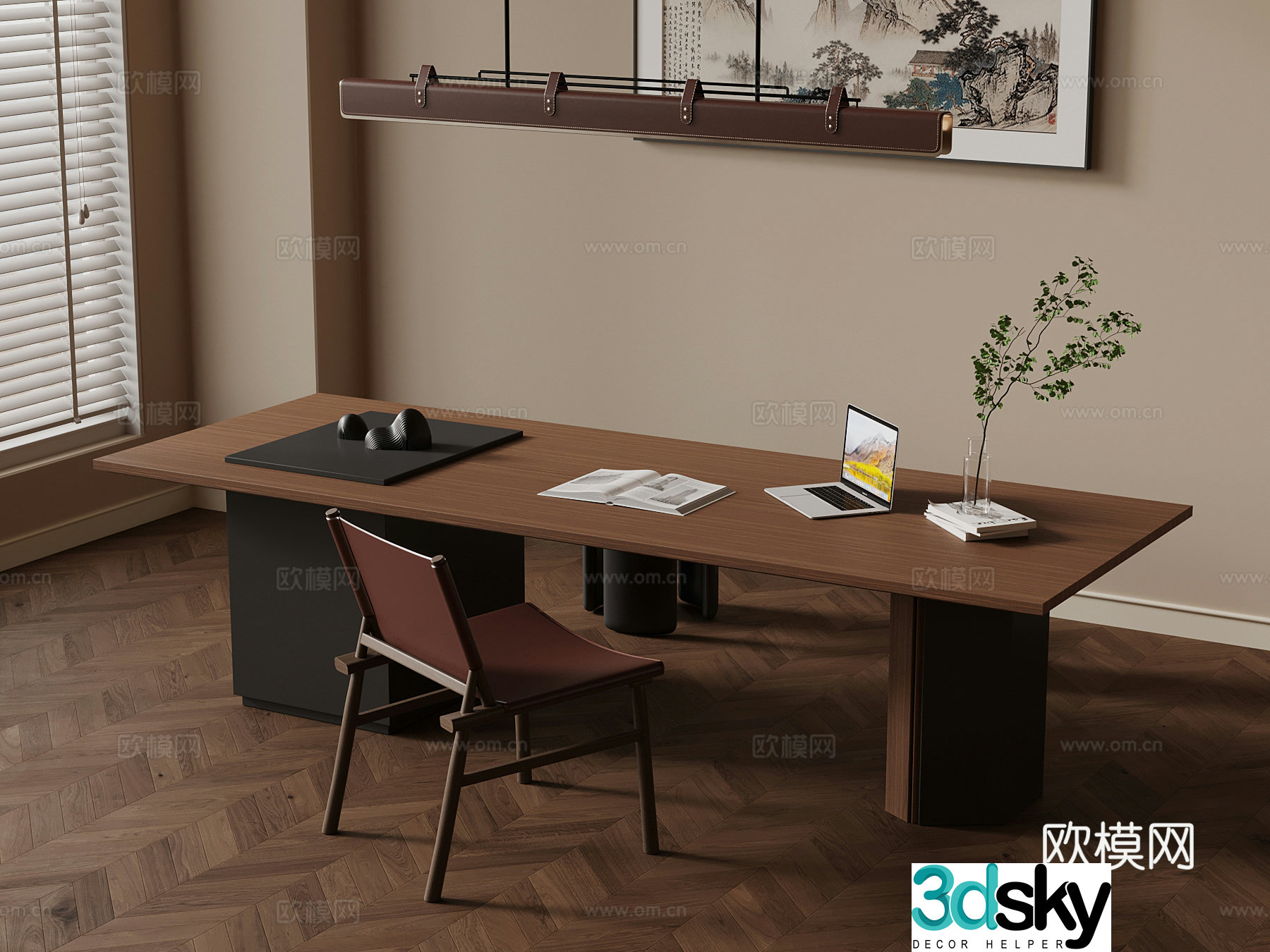 Middle-aged desk and chair 3D model
