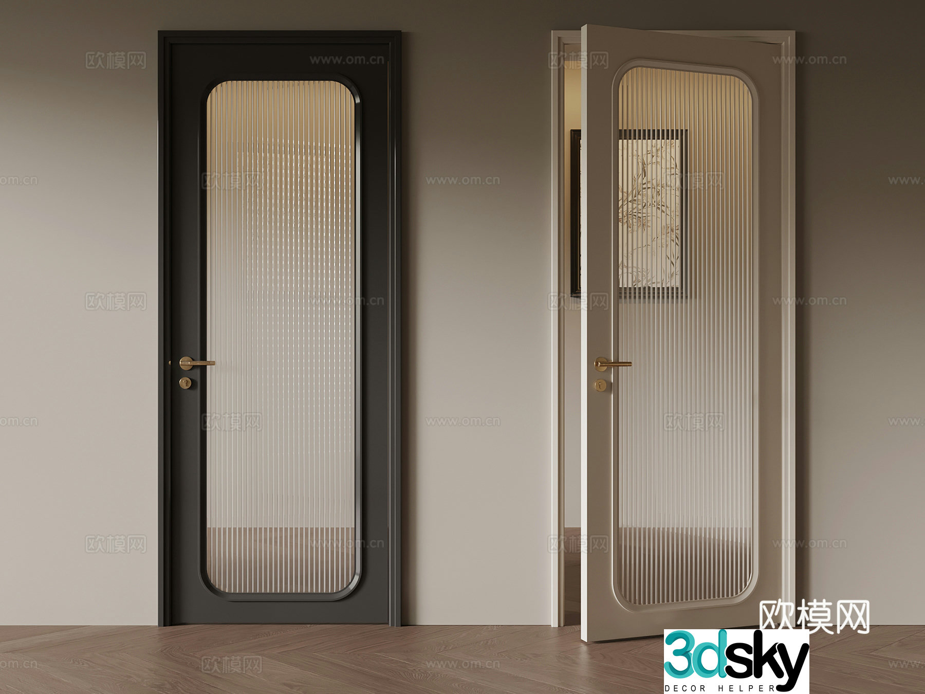 French single-opening glass door 3D model