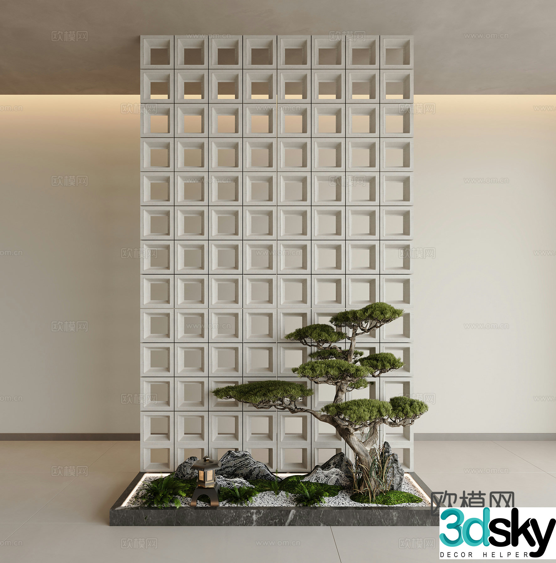 New Chinese style interior landscape patio interior landscape entrance landscape stair landscape hollow cement brick 3D model