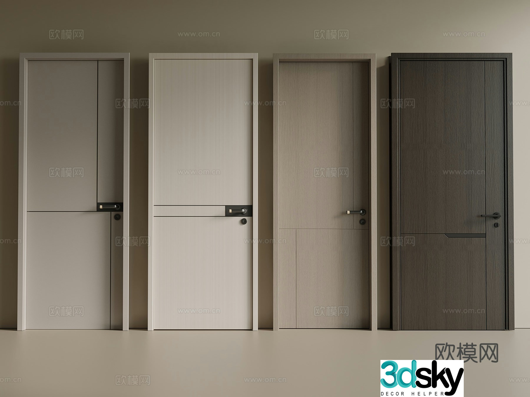 Light luxury modern single-open door wooden door bedroom door interior door swing door 3d model