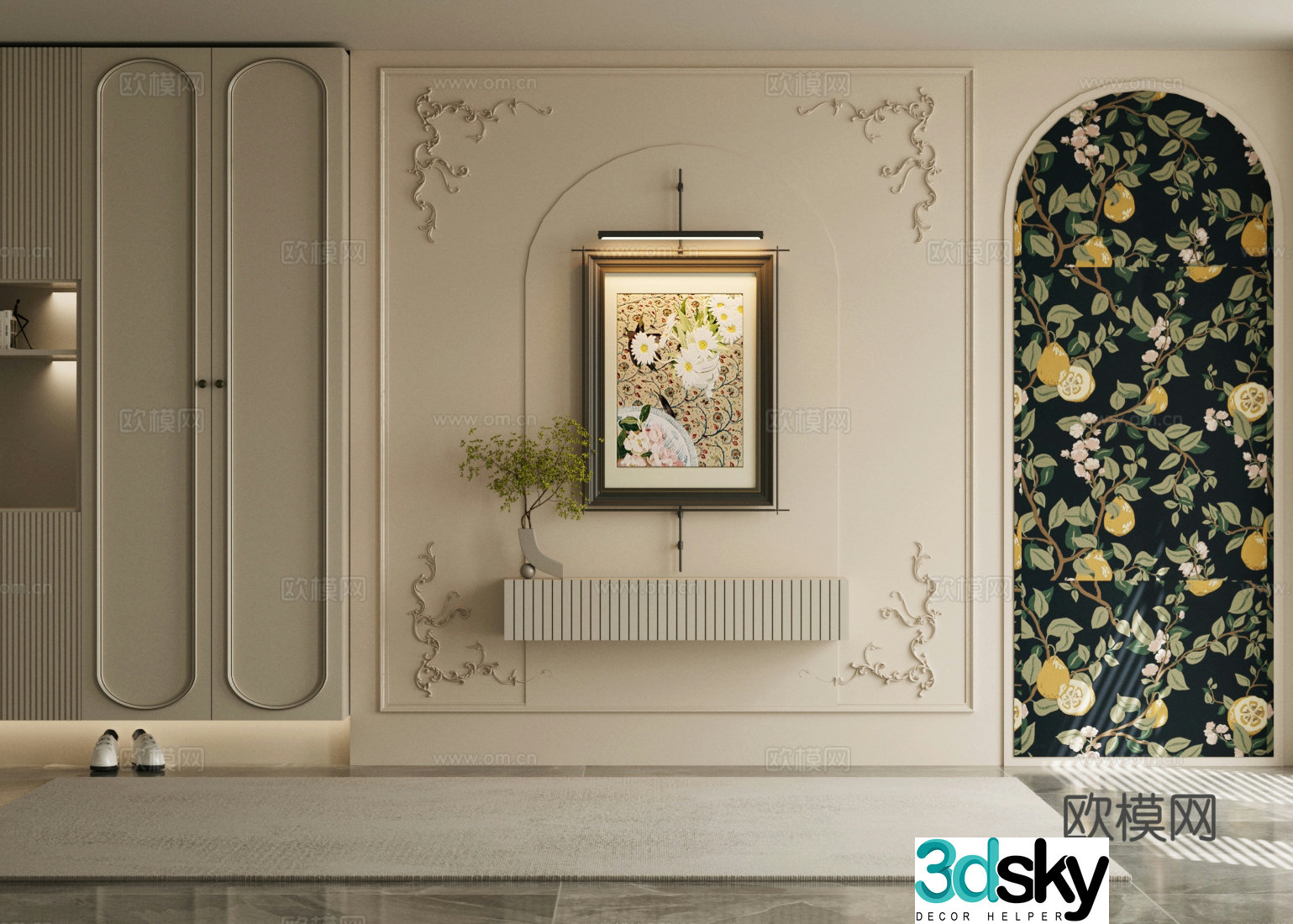 French retro entrance French decorative entrance decorative hanging paintings Entrance entrance entrance entrance hall 3D model of end view terrace entrance