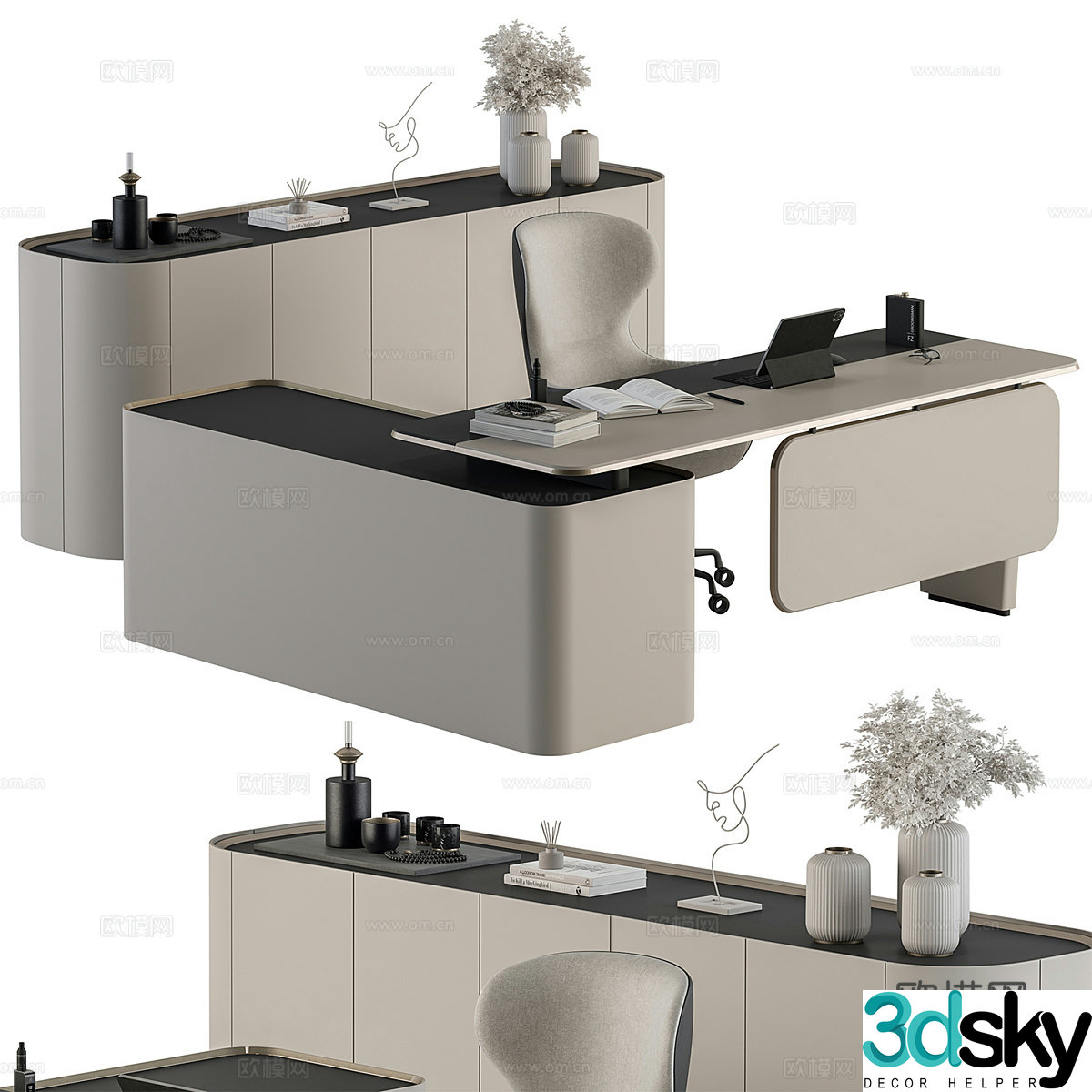 Modern Italian office desk and chair Office furniture 3d model