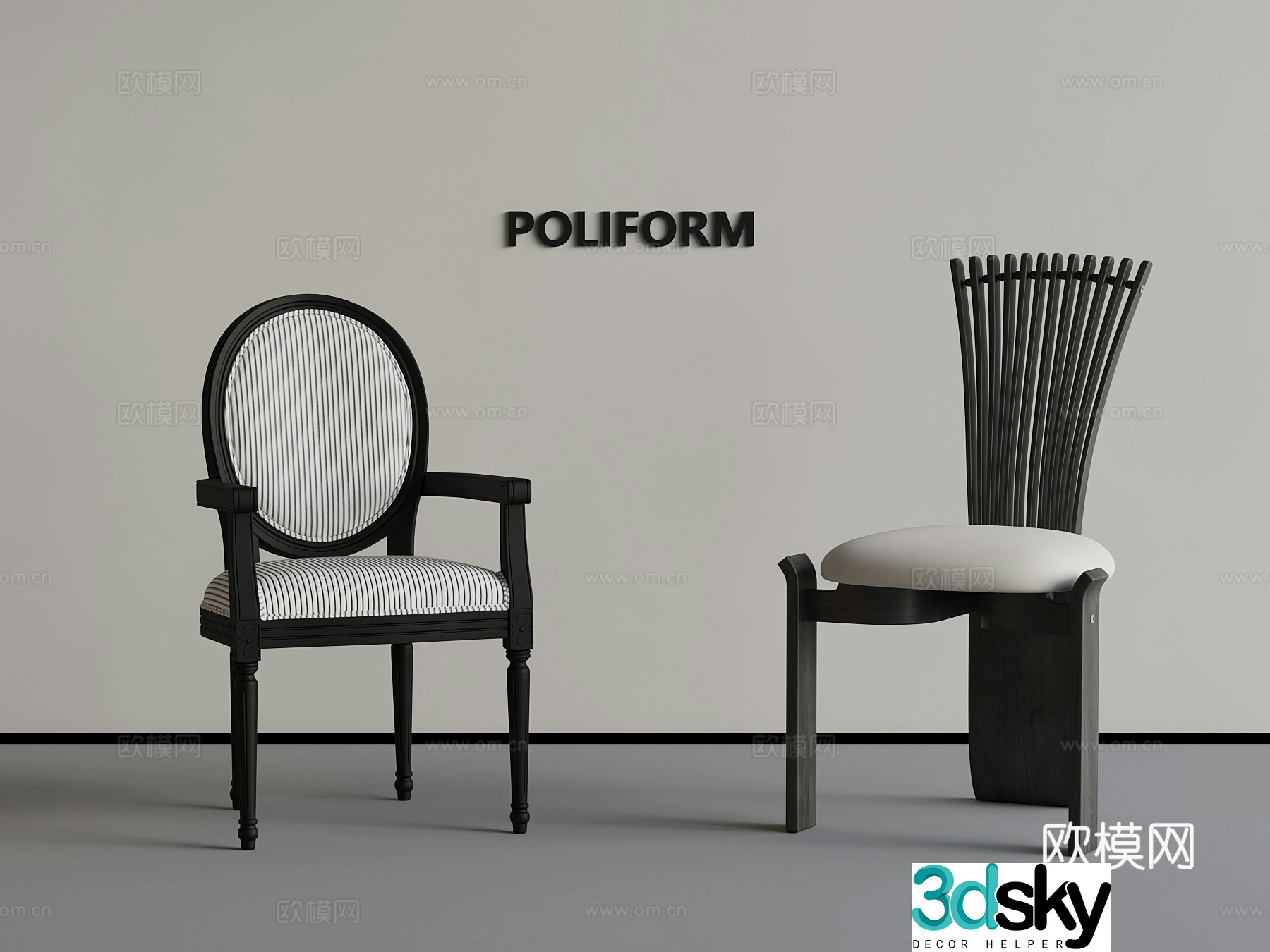 French dining chair leisure chair 3d model
