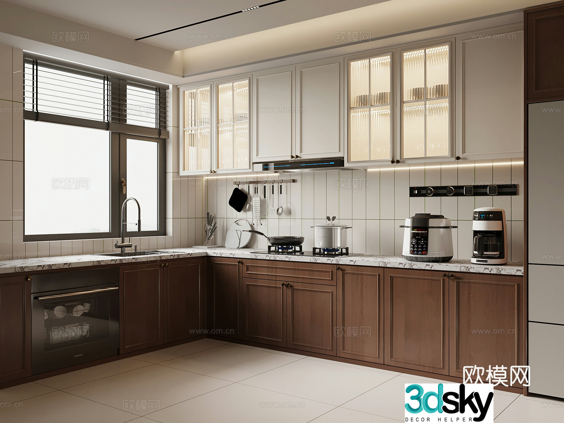 Middle style kitchen dishwasher range hood 3d model