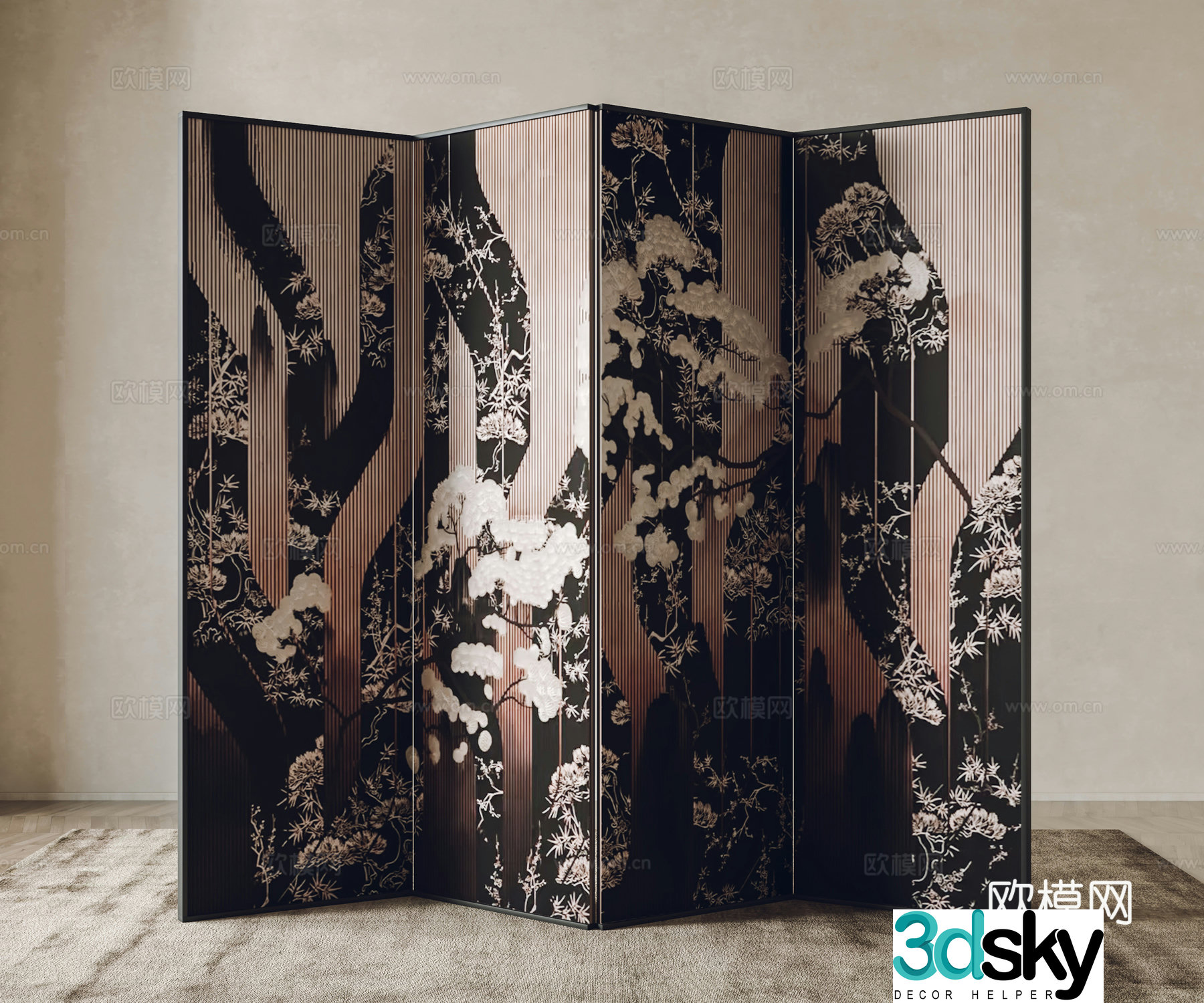 New Chinese-style screen partition 3D model