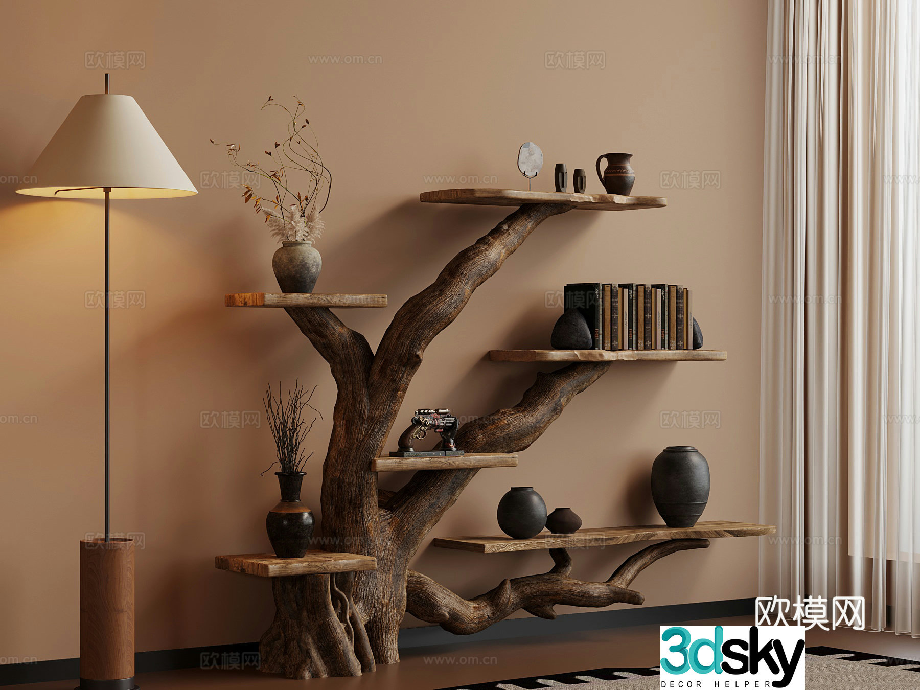 New Chinese style storage rack floor lamp 3D model