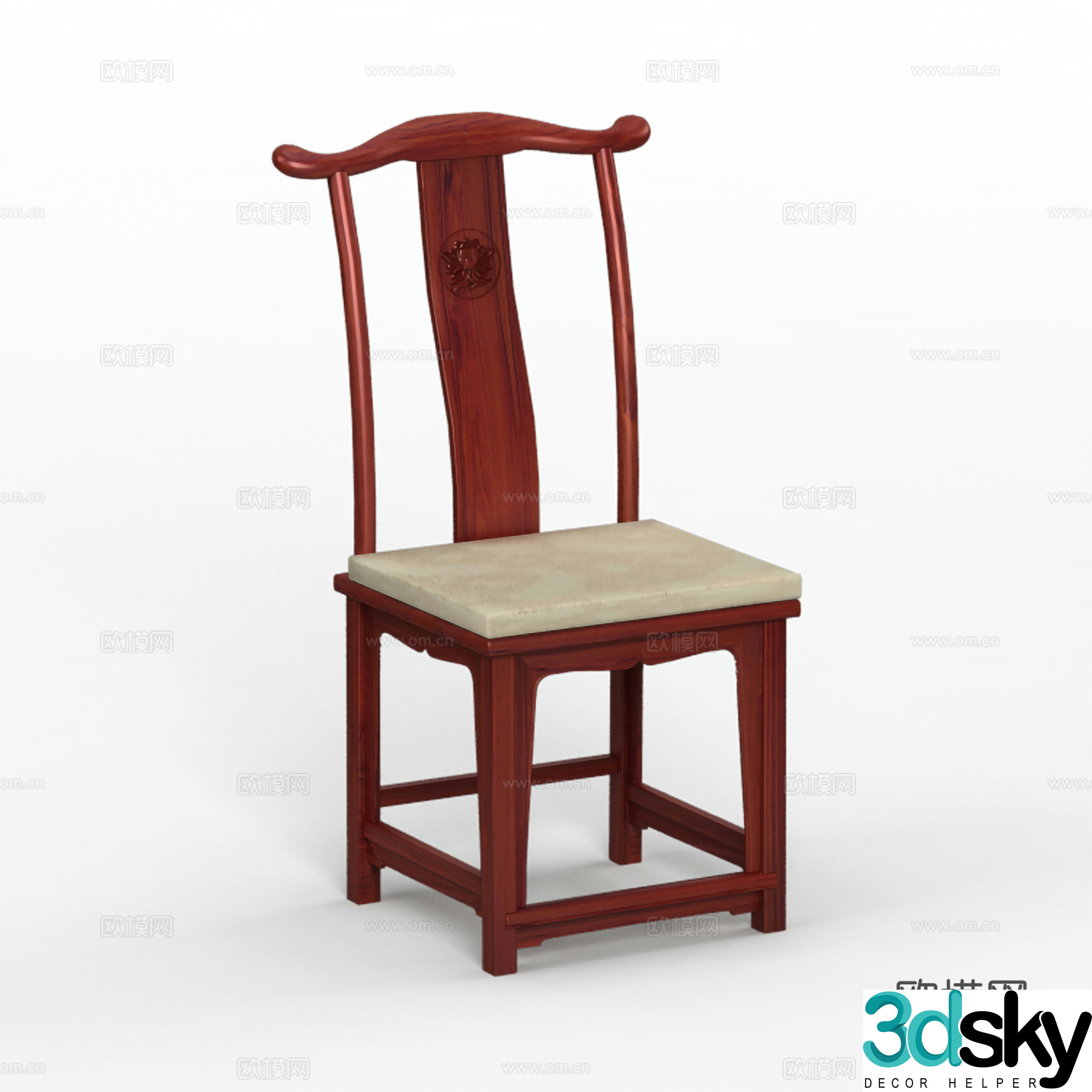 Chinese official hat dining chair solid wood mahogany 3D model
