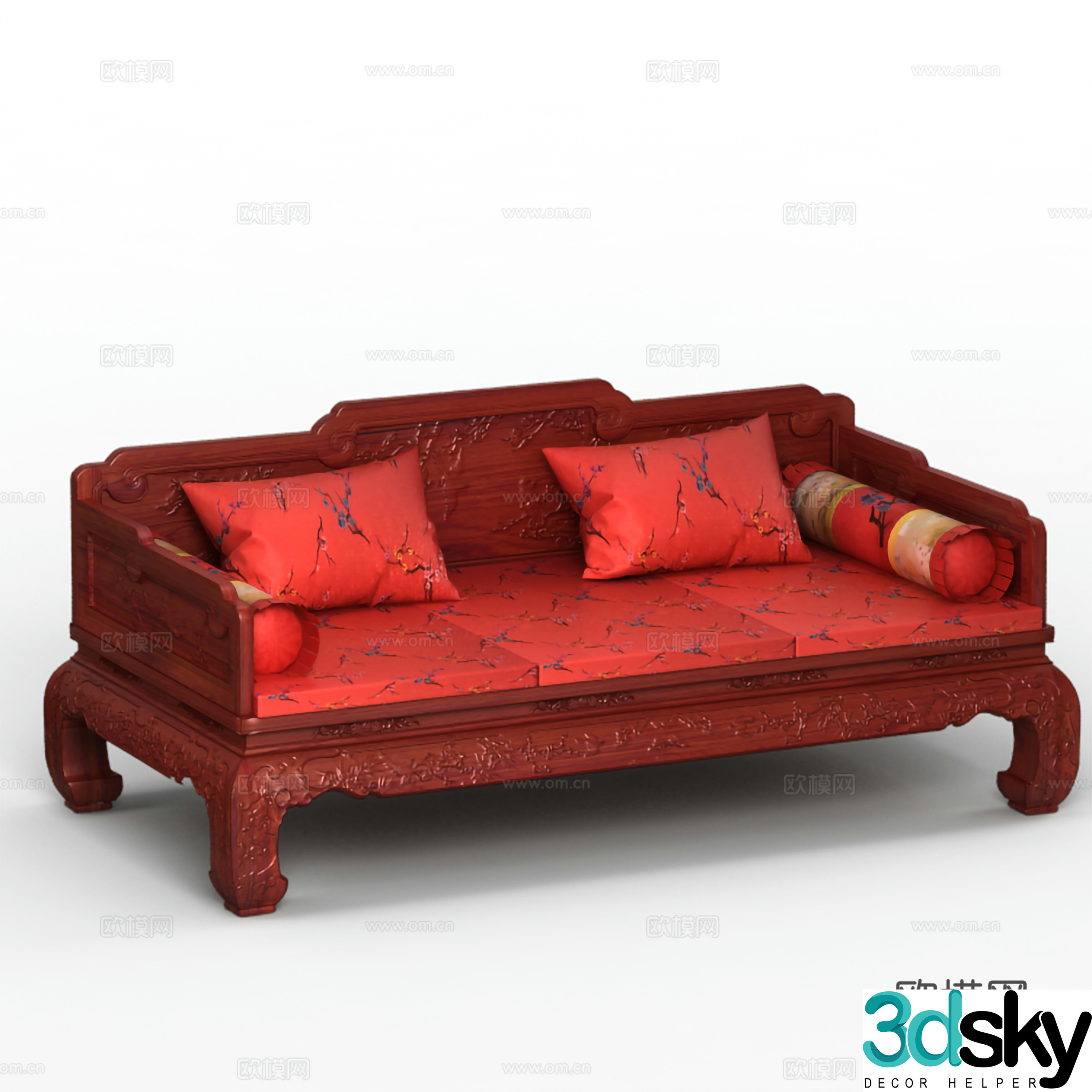 Chinese Arhat Bed Sofa Couch Carved Bed Couch Solid Wood Mahogany 3D Model
