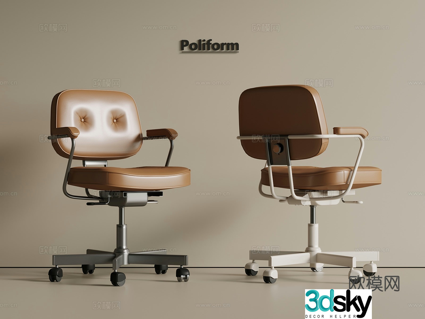 French light luxury office chair book chair leather chair stainless steel chair plastic chair swivel chair 3d model