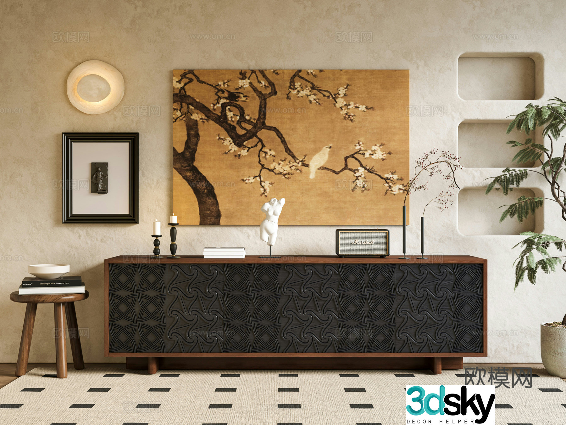 Medium TV Cabinet Medium Decoration Painting Retro Side Cabinets Warehouse Cabinets Side Cabinets Storage Cabinets 3D Model