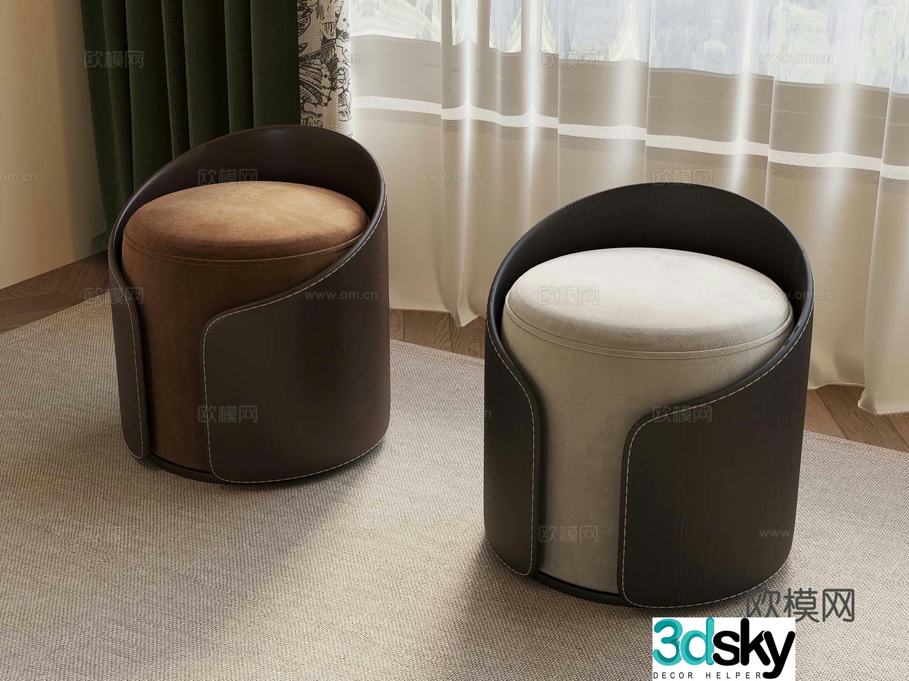 Modern stool round stool low stool 3d model
