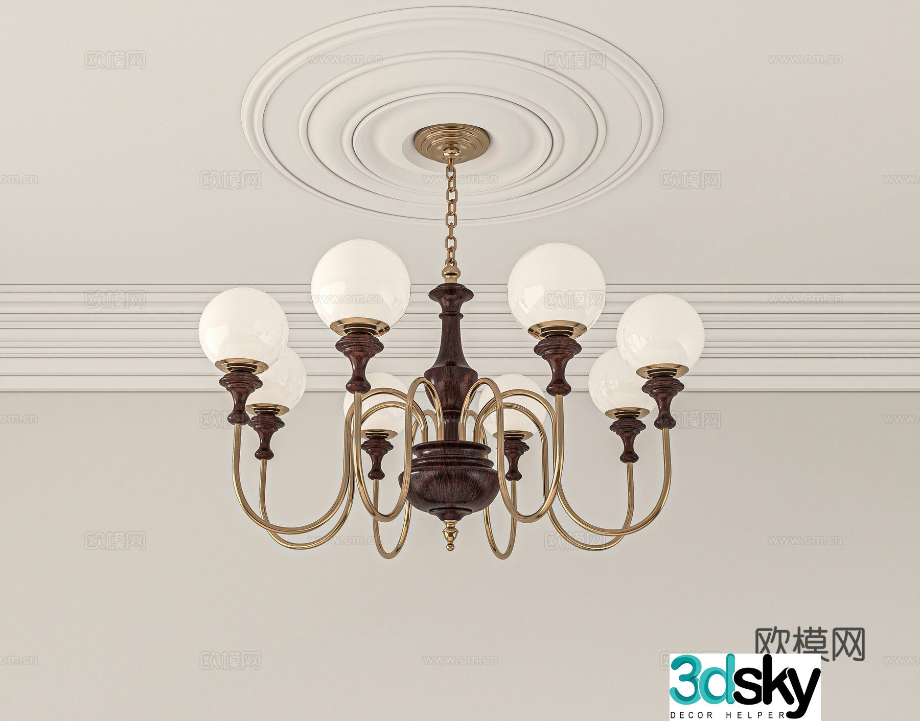 French retro living room chandeliers 3d model