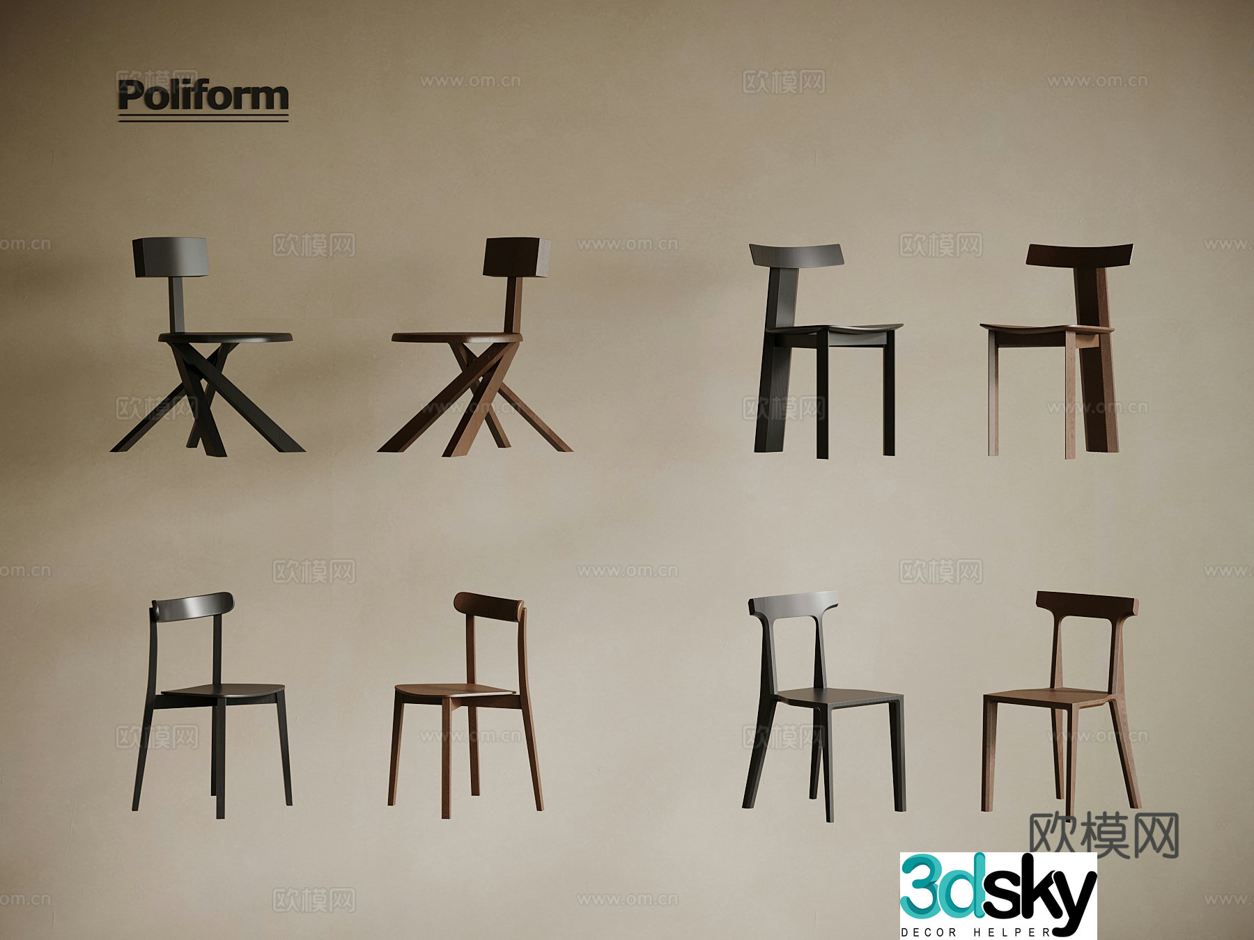 Medium style single chair dining chair 3d model