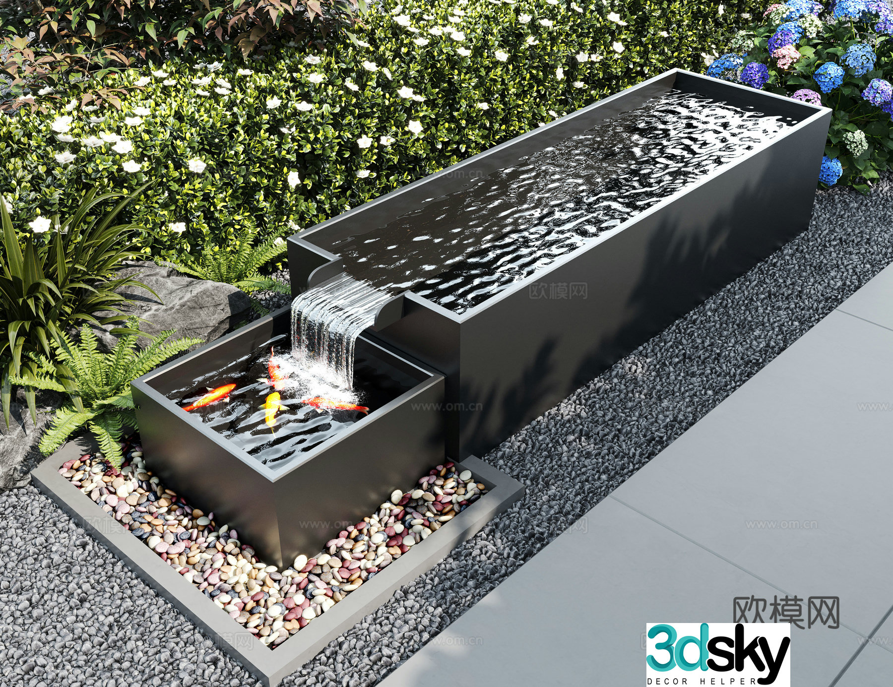 Modern water landscape garden waterscape water bowl stacked water water drop 3d model