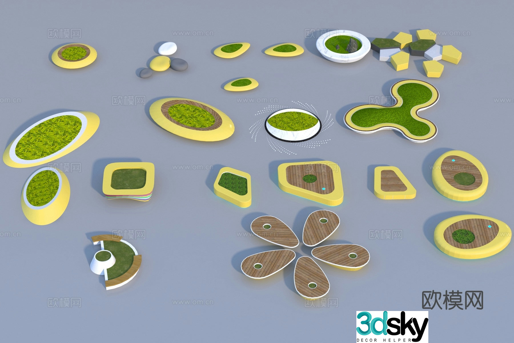 Modern landscape tree pool 3d model