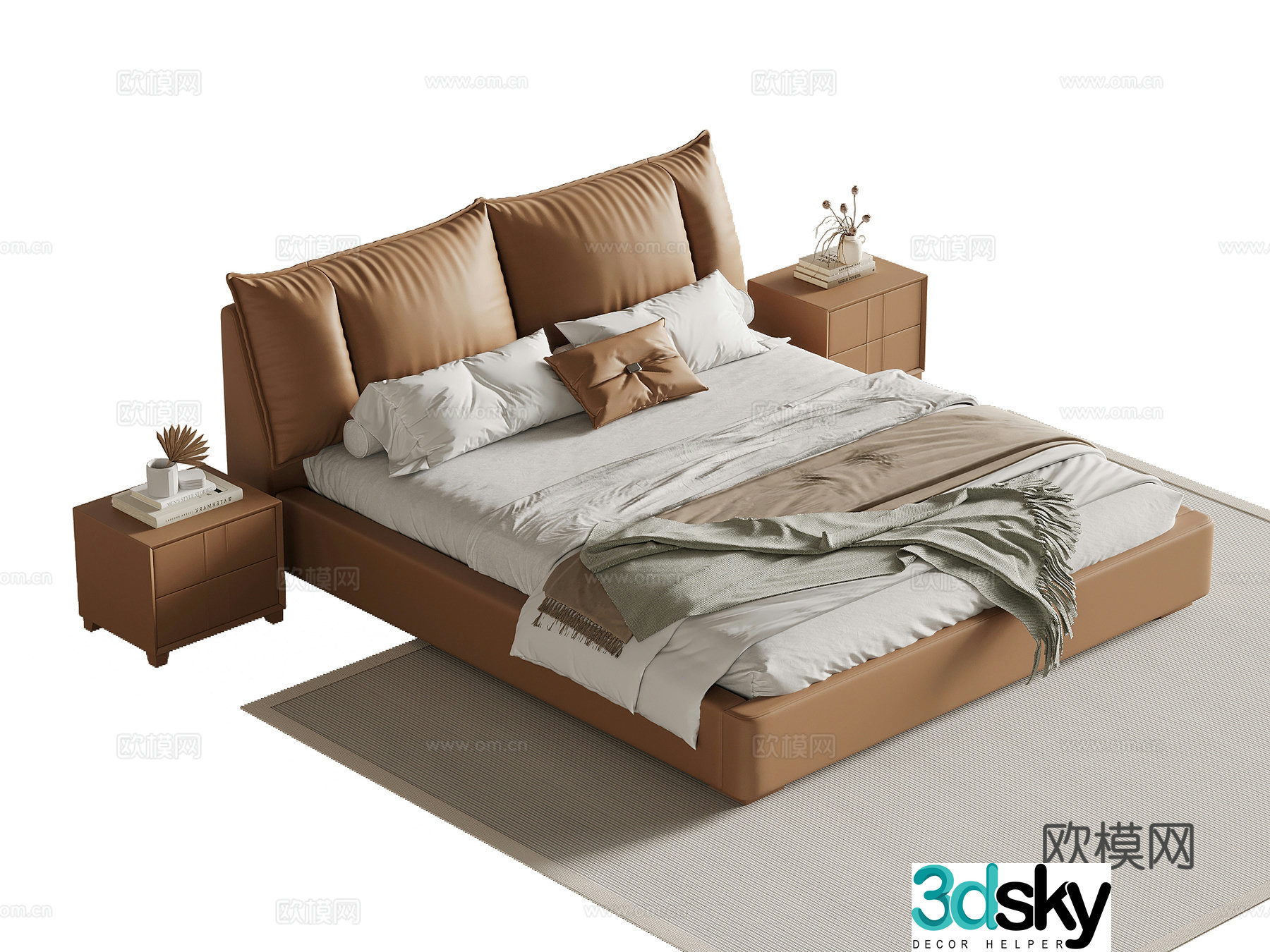 Modern simple double bed nightstand 3d model