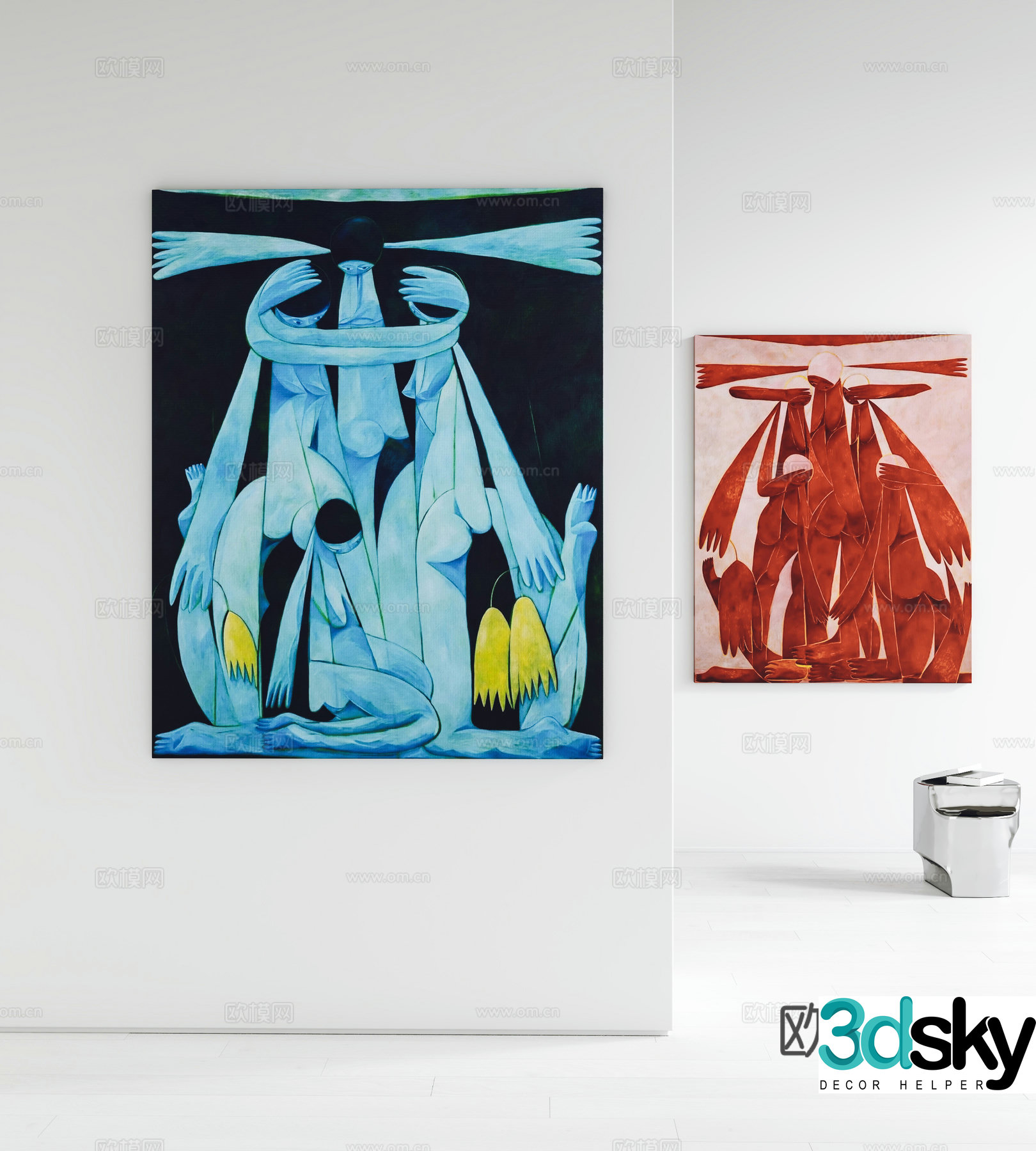 Modern hanging paintings decorative paintings corner tables 3D model