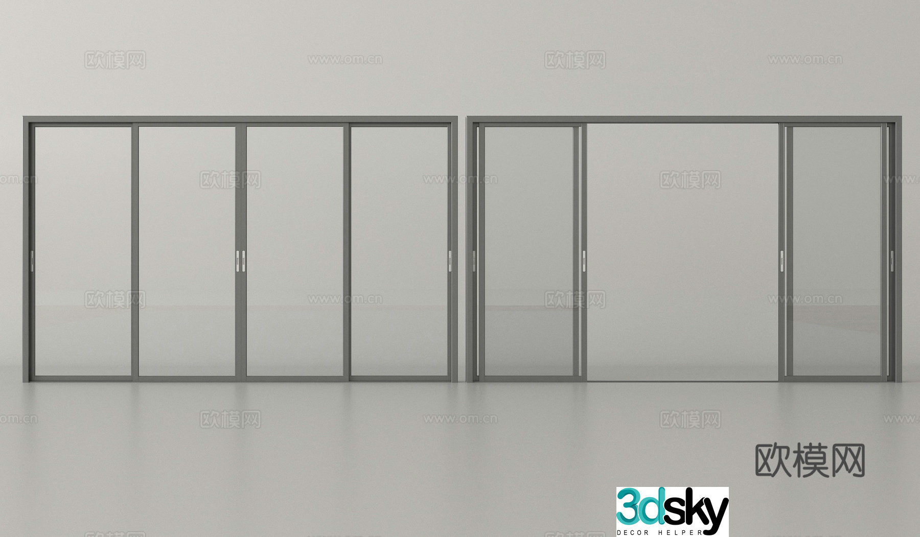 Glass sliding door slide door 3d model