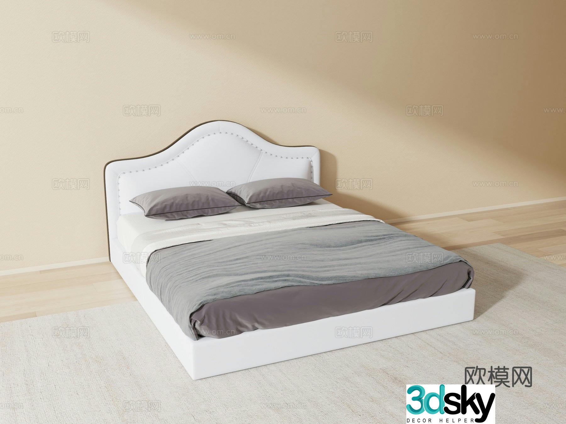 Modern European double bed 3D model