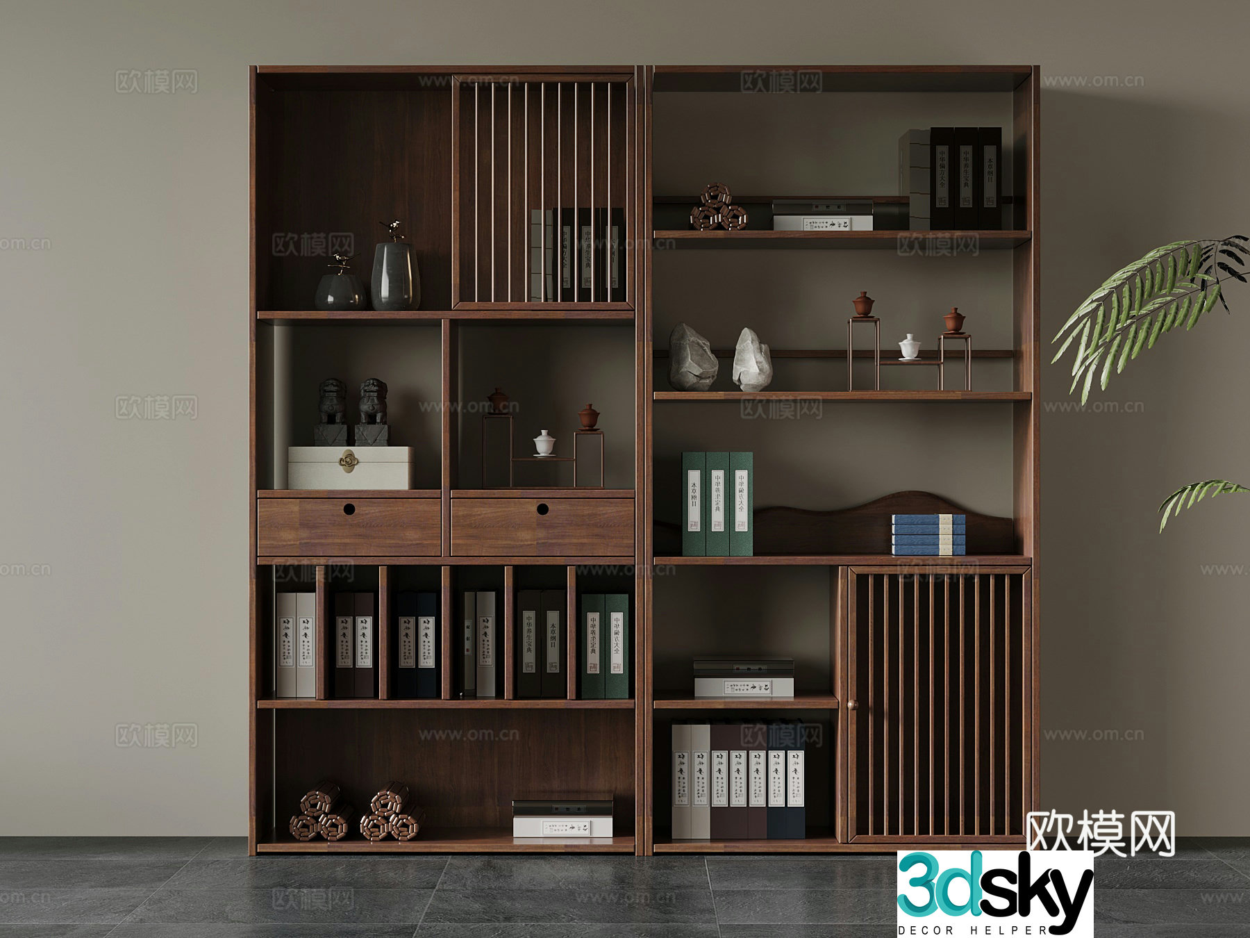 New Chinese style storage shelf book ornaments 3D model