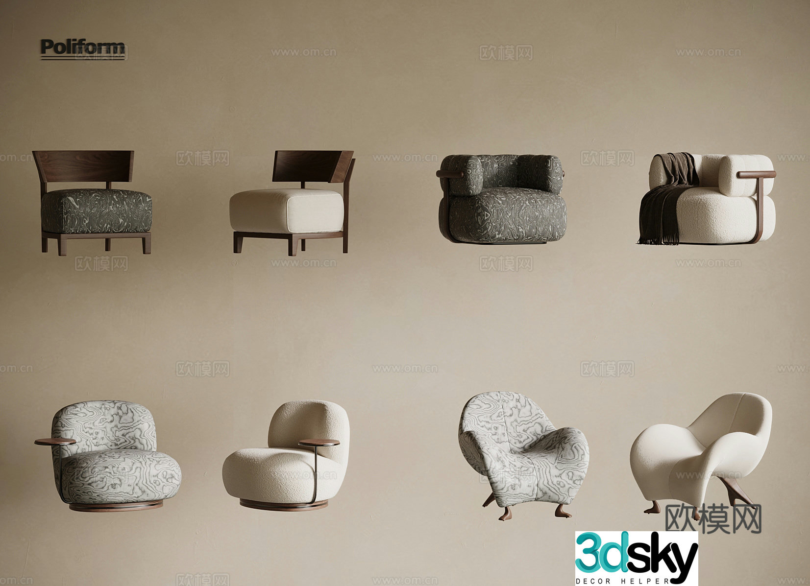 Medium style leisure chair single chair 3d model
