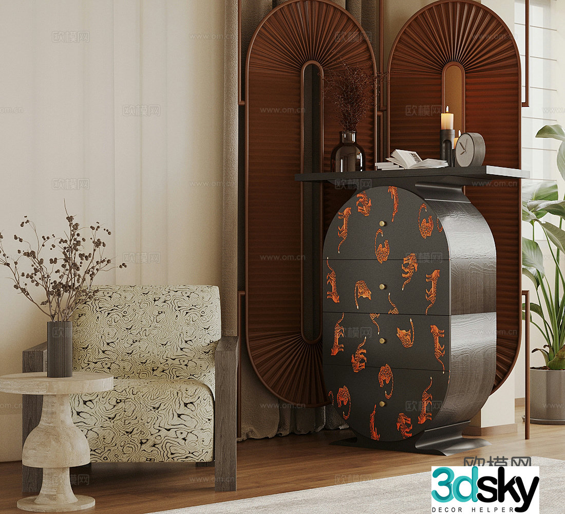 Retro medieval porch cabinet French retro chest of drawers Medium style chest of drawers side cabinet Retro style decorative cabinet 3D model